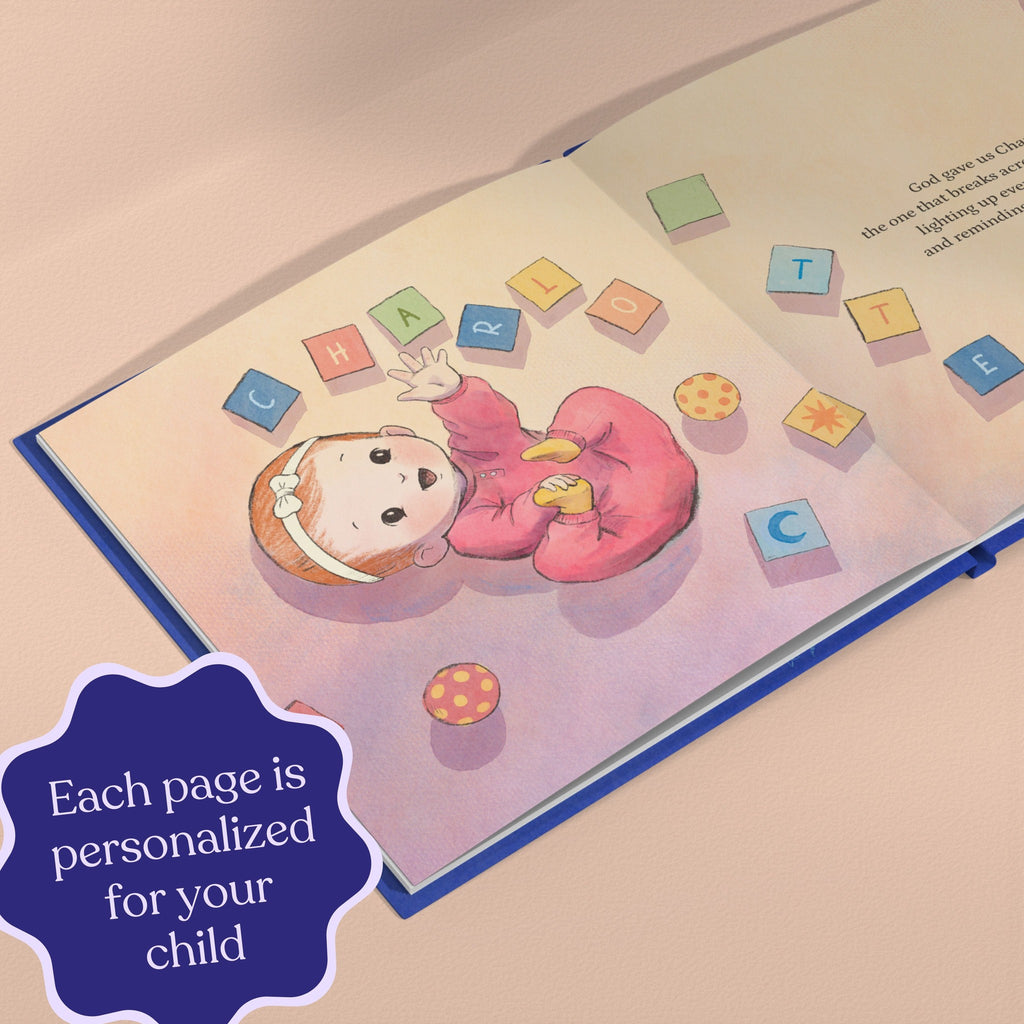 Inside page from God Gave Us You, a personalized faith storybook