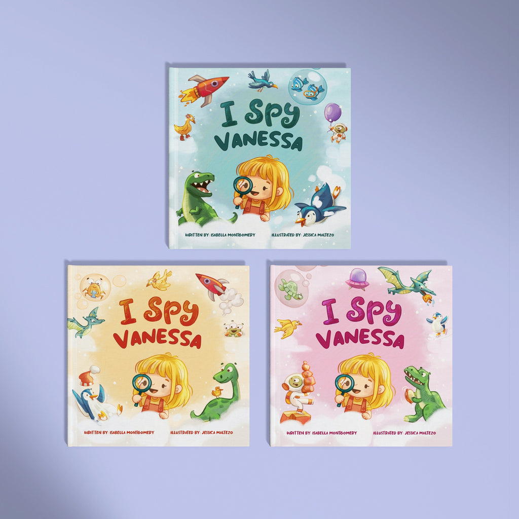Inside page from I Spy You, a personalized illustrated adventure book