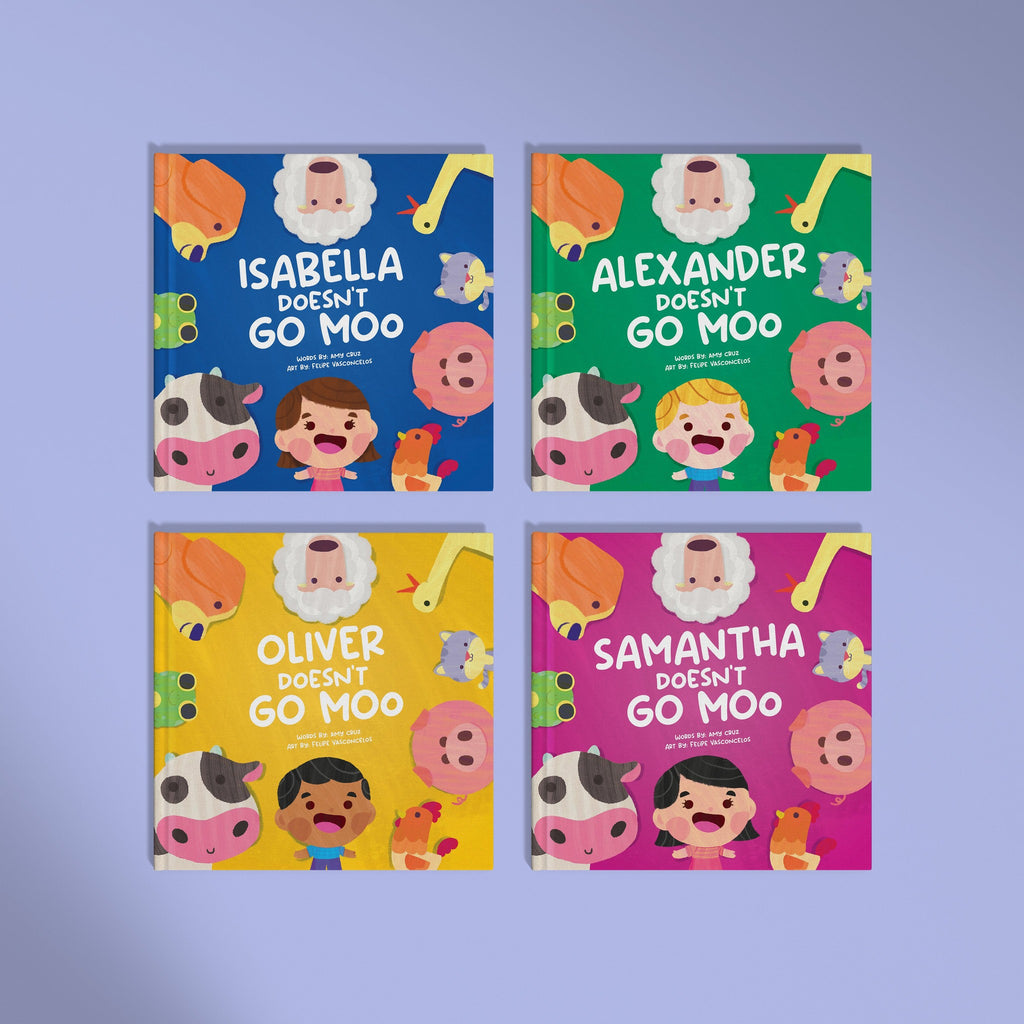 Inside page from I Don't Go Moo!, a personalized illustrated adventure book