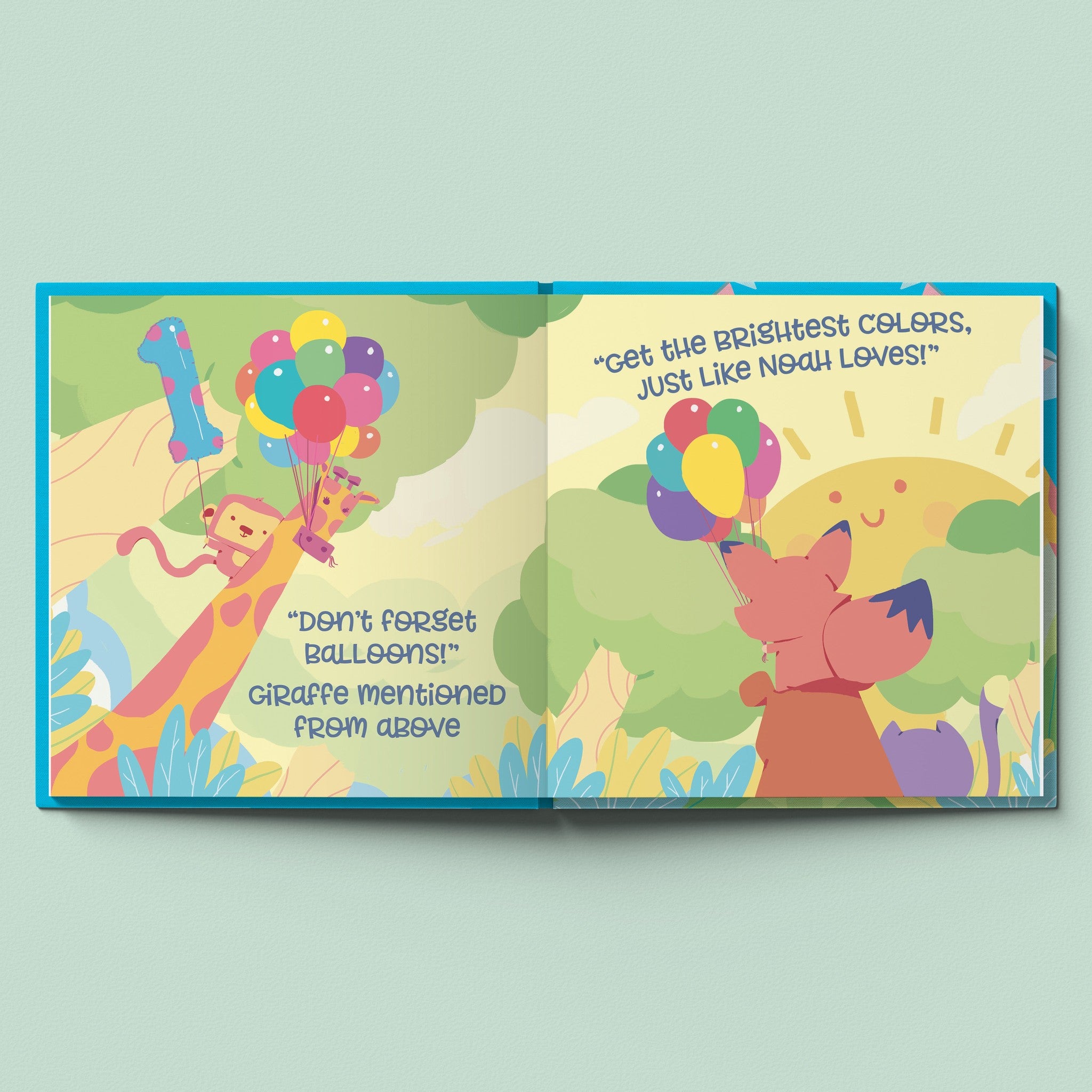 Inside page from First Birthday Blue, a personalized milestone keepsake book
