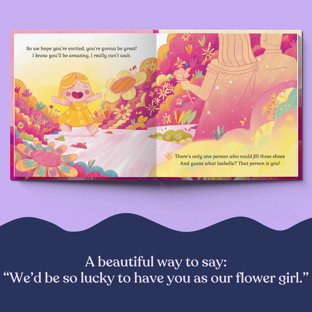 Inside page from Will You Be Our Flower Girl, a personalized milestone keepsake book
