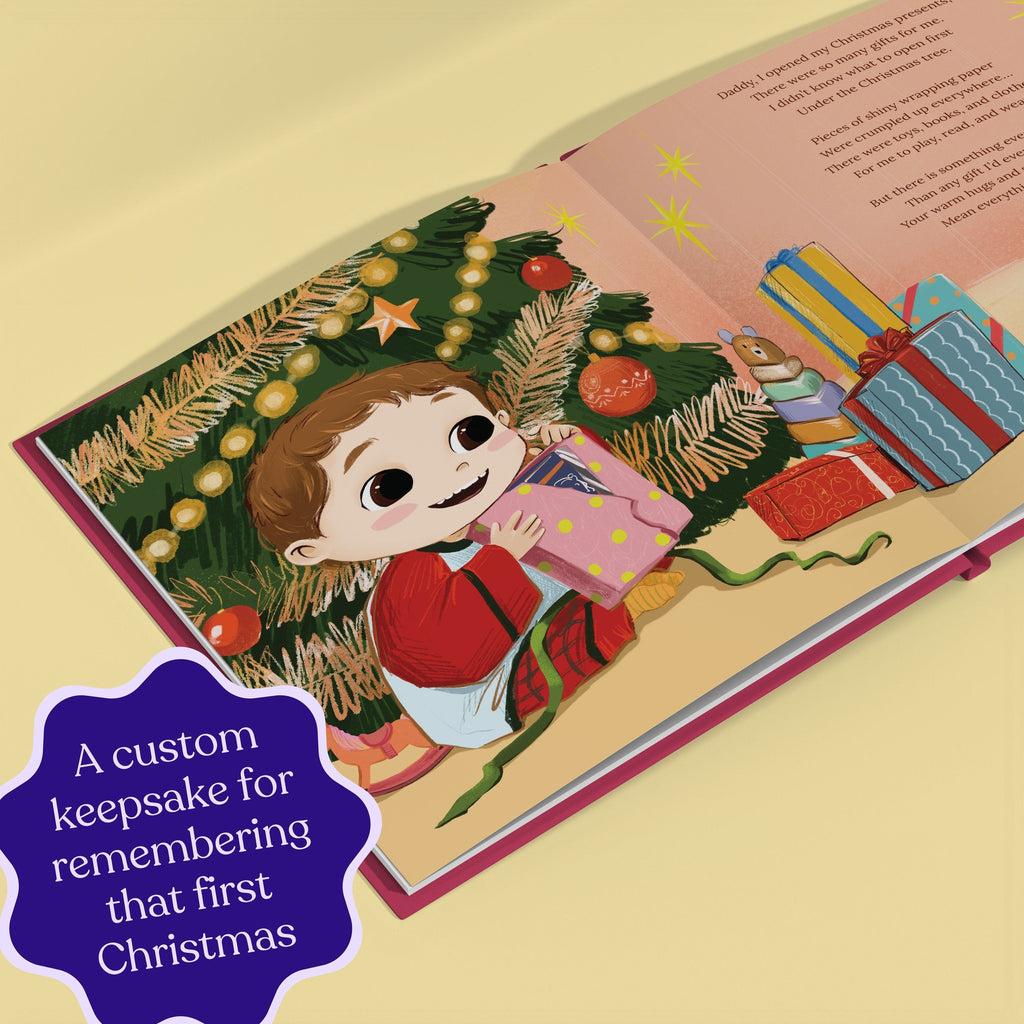 Inside page from First Christmas as Daddy, a personalized holiday storybook