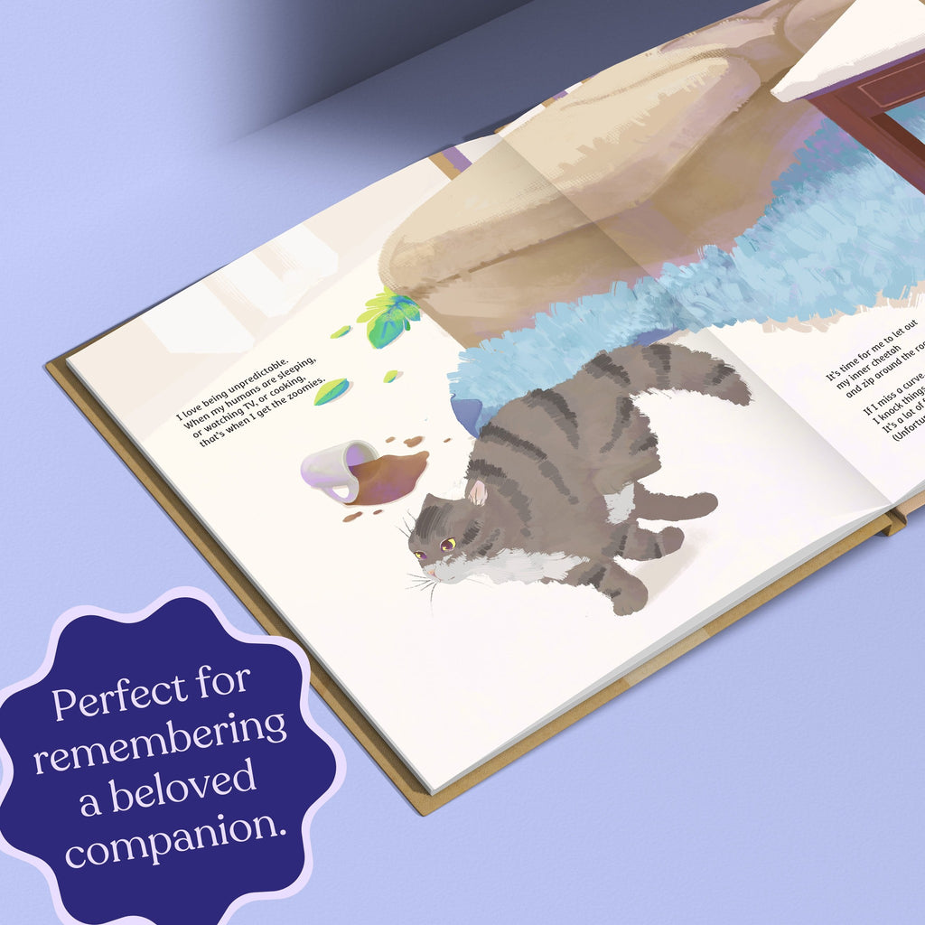 Inside page from The Life of Your Cat, a personalized illustrated adventure book