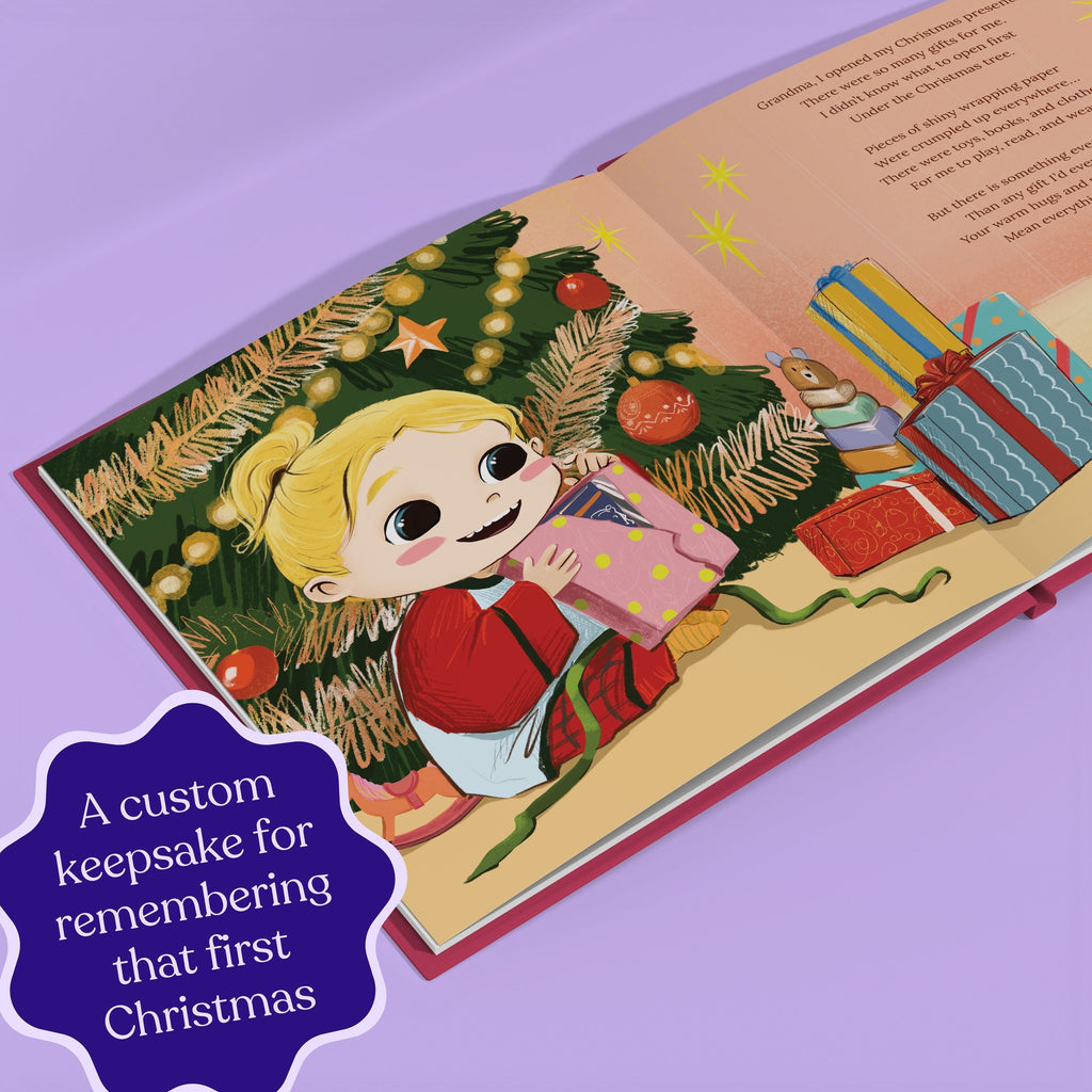 Inside page from First Christmas as Grandma, a personalized holiday storybook
