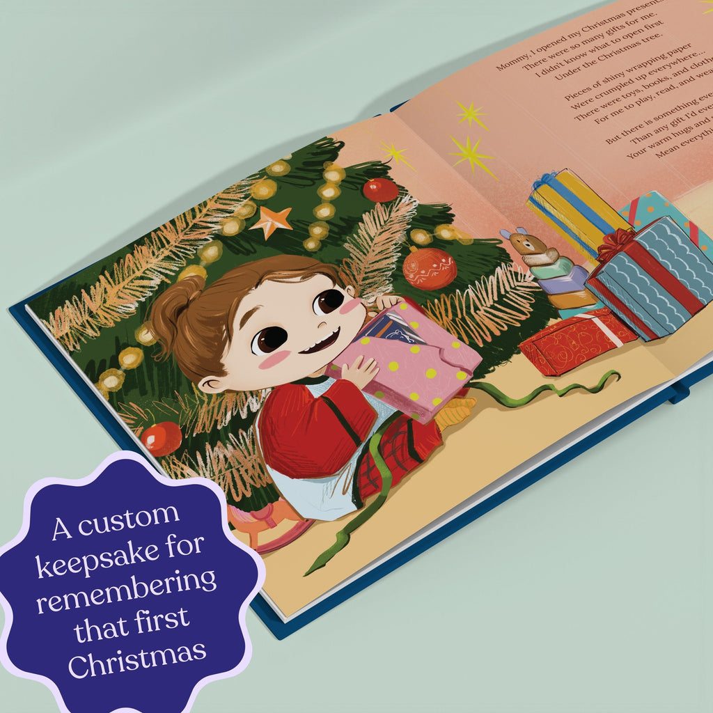 Inside page from On Our First Christmas Grandma, a personalized holiday storybook