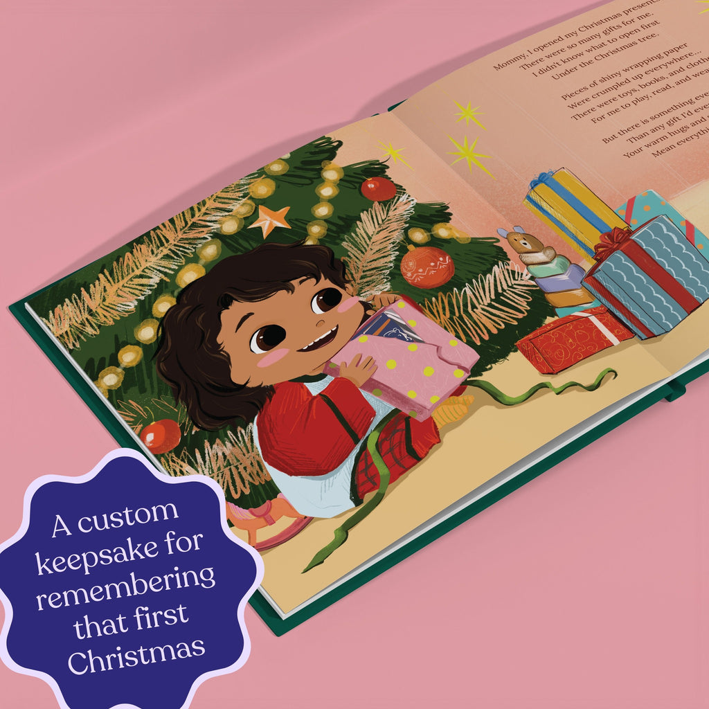Inside page from On Our First Christmas Mommy, a personalized holiday storybook
