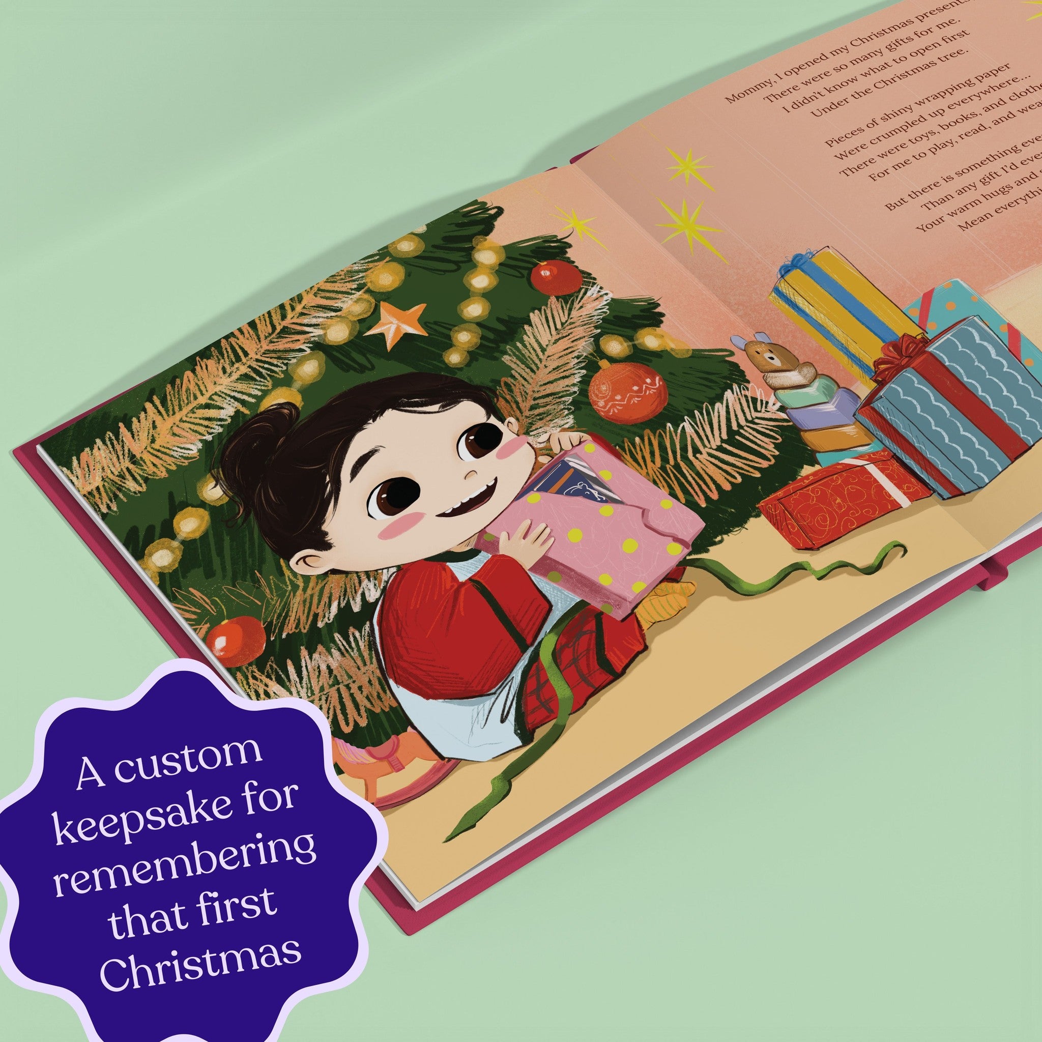 Inside page from First Christmas as Mommy, a personalized holiday storybook