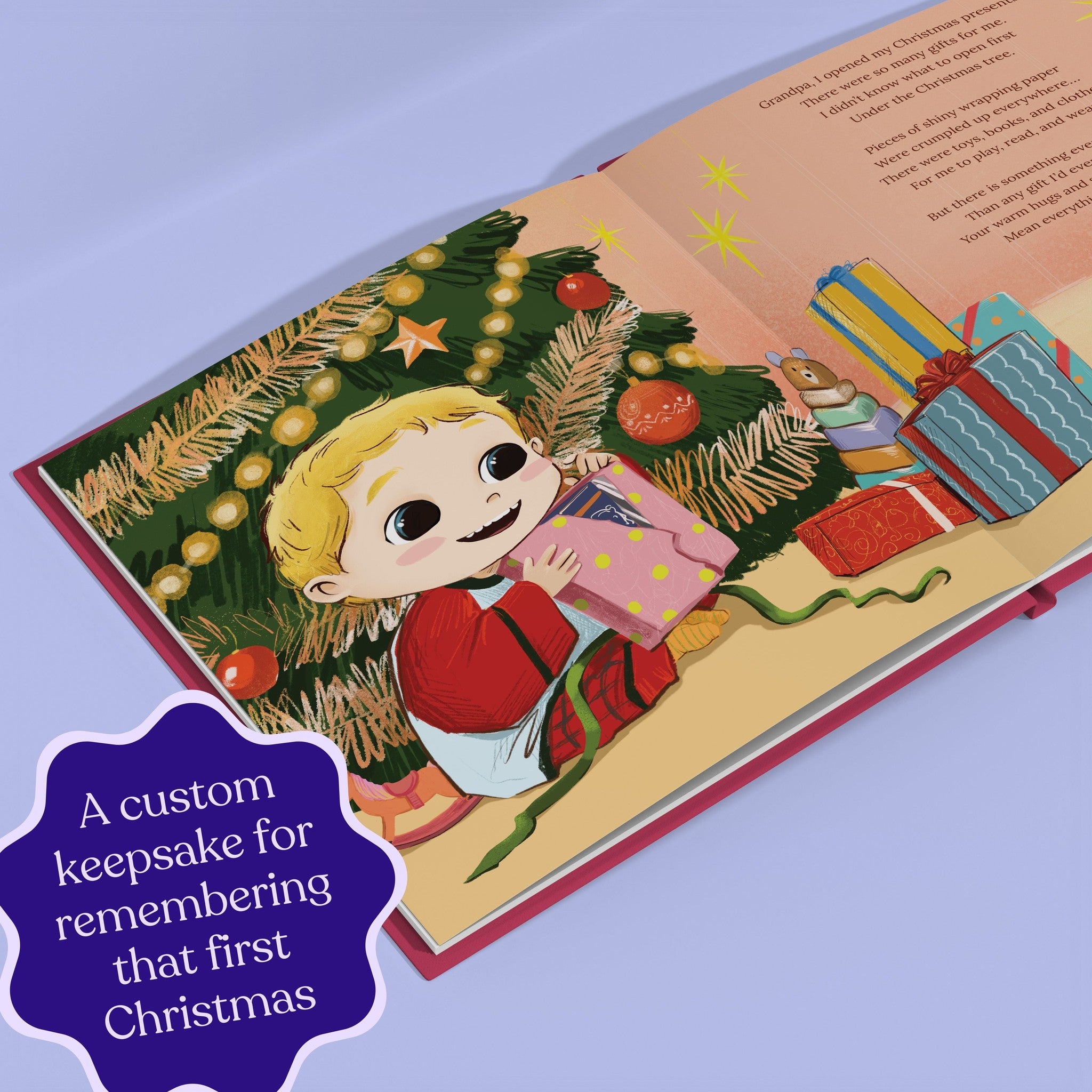 Inside page from First Christmas as Grandpa, a personalized holiday storybook