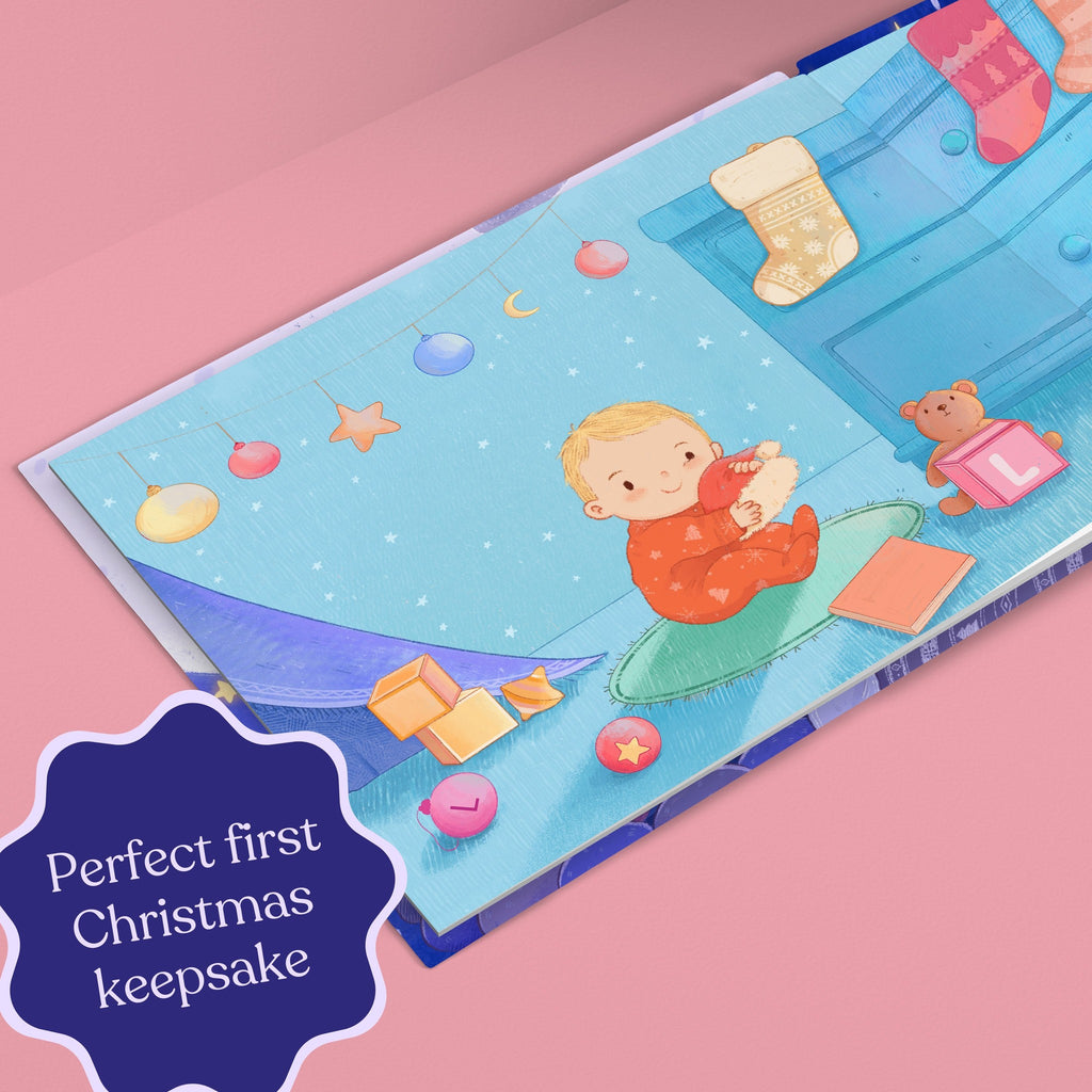 Inside page from Your First Night Before Christmas, a personalized holiday storybook
