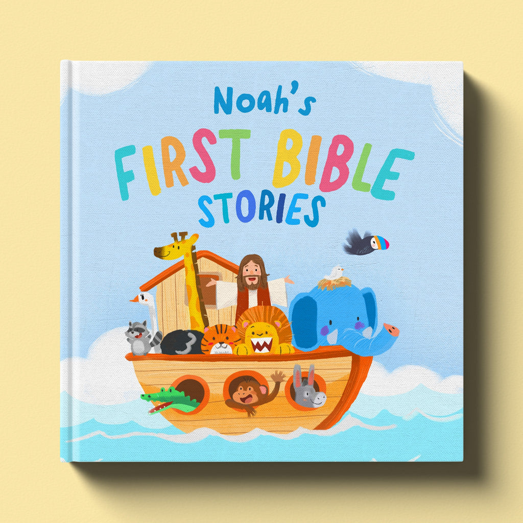 Cover of First Bible Stories Blue, a personalized faith storybook