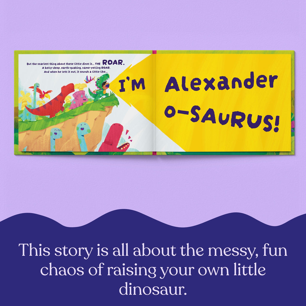Inside page from How to Raise a Name-O-Saurus, a personalized keepsake storybook