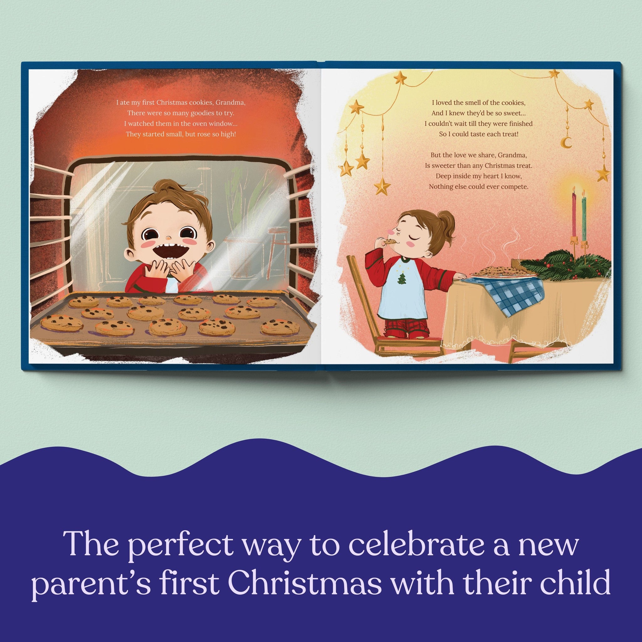 Inside page from On Our First Christmas Grandma, a personalized holiday storybook