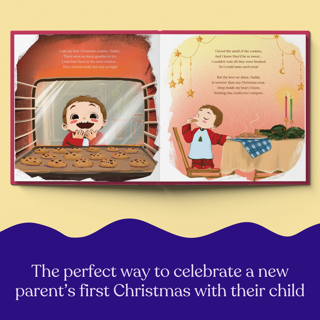Inside page from First Christmas as Daddy, a personalized holiday storybook