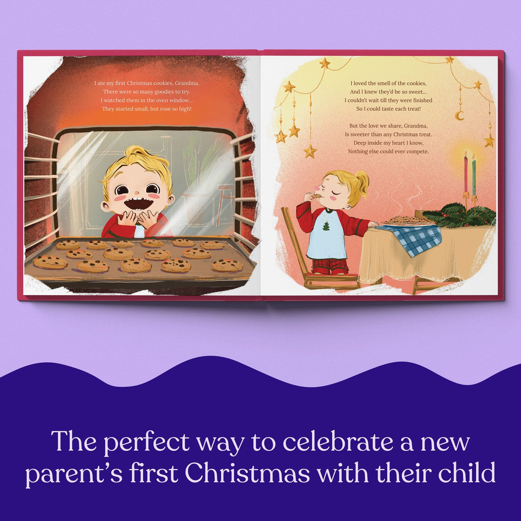 Inside page from First Christmas as Grandma, a personalized holiday storybook