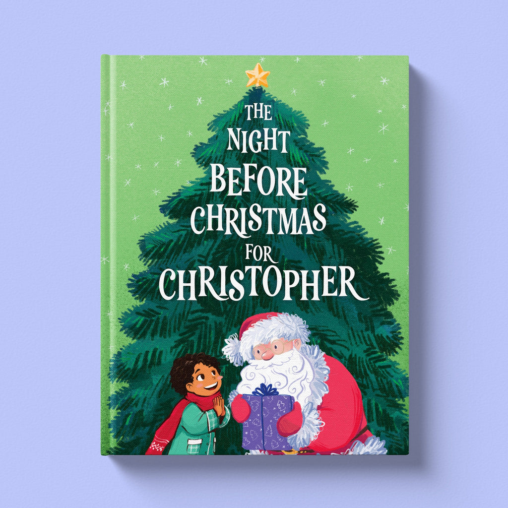 Green cover of the personalized Christmas Eve book