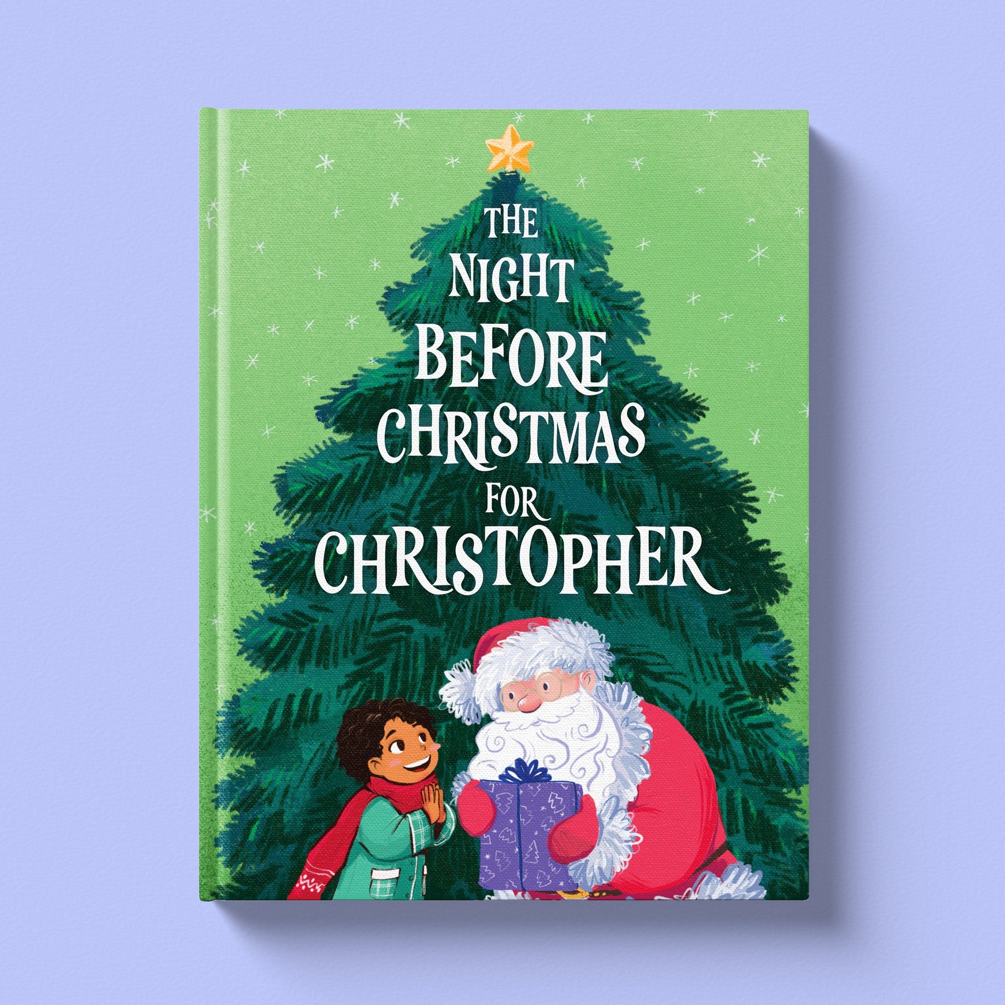 Green cover of the personalized Christmas Eve book