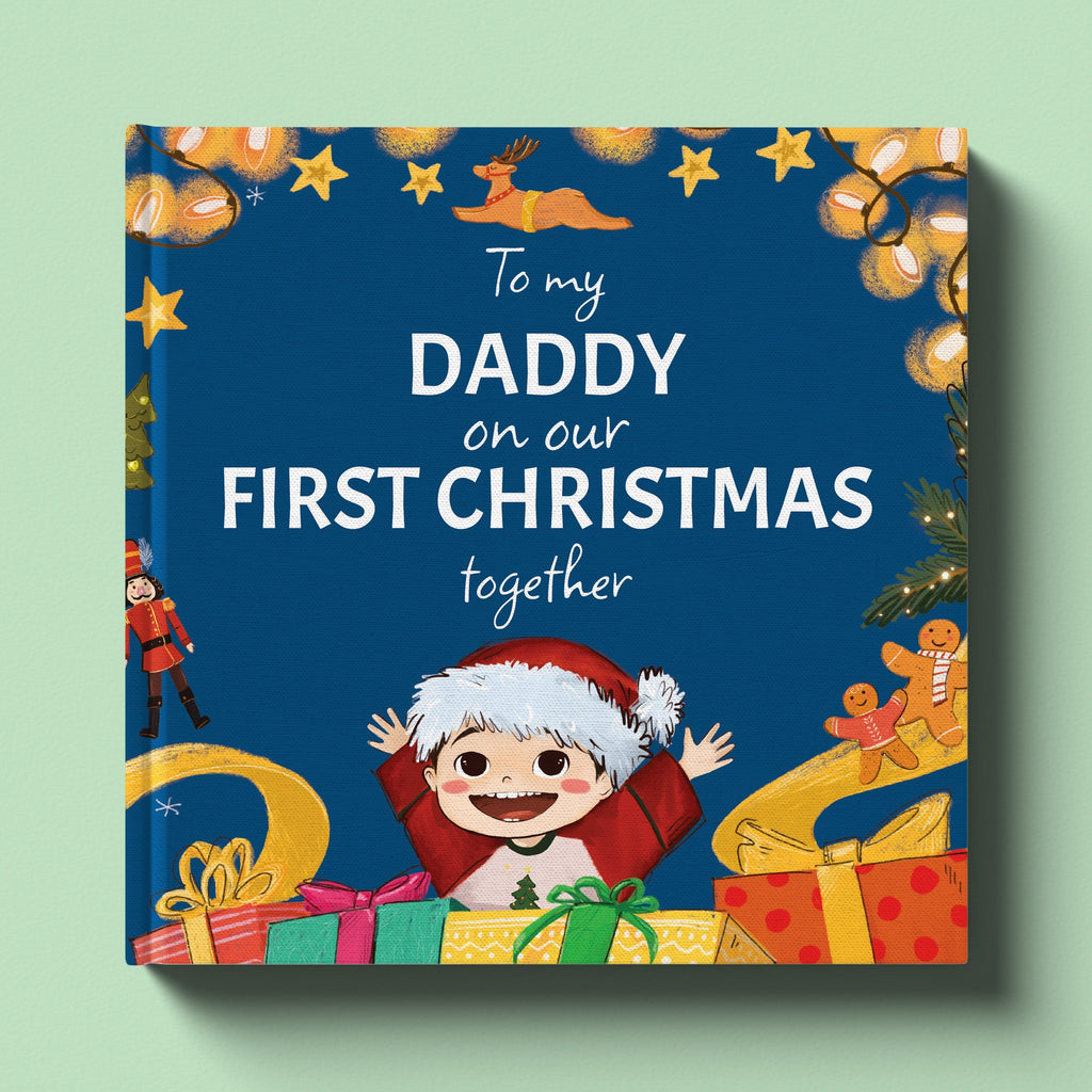 Cover of On Our First Christmas Daddy, a personalized holiday storybook