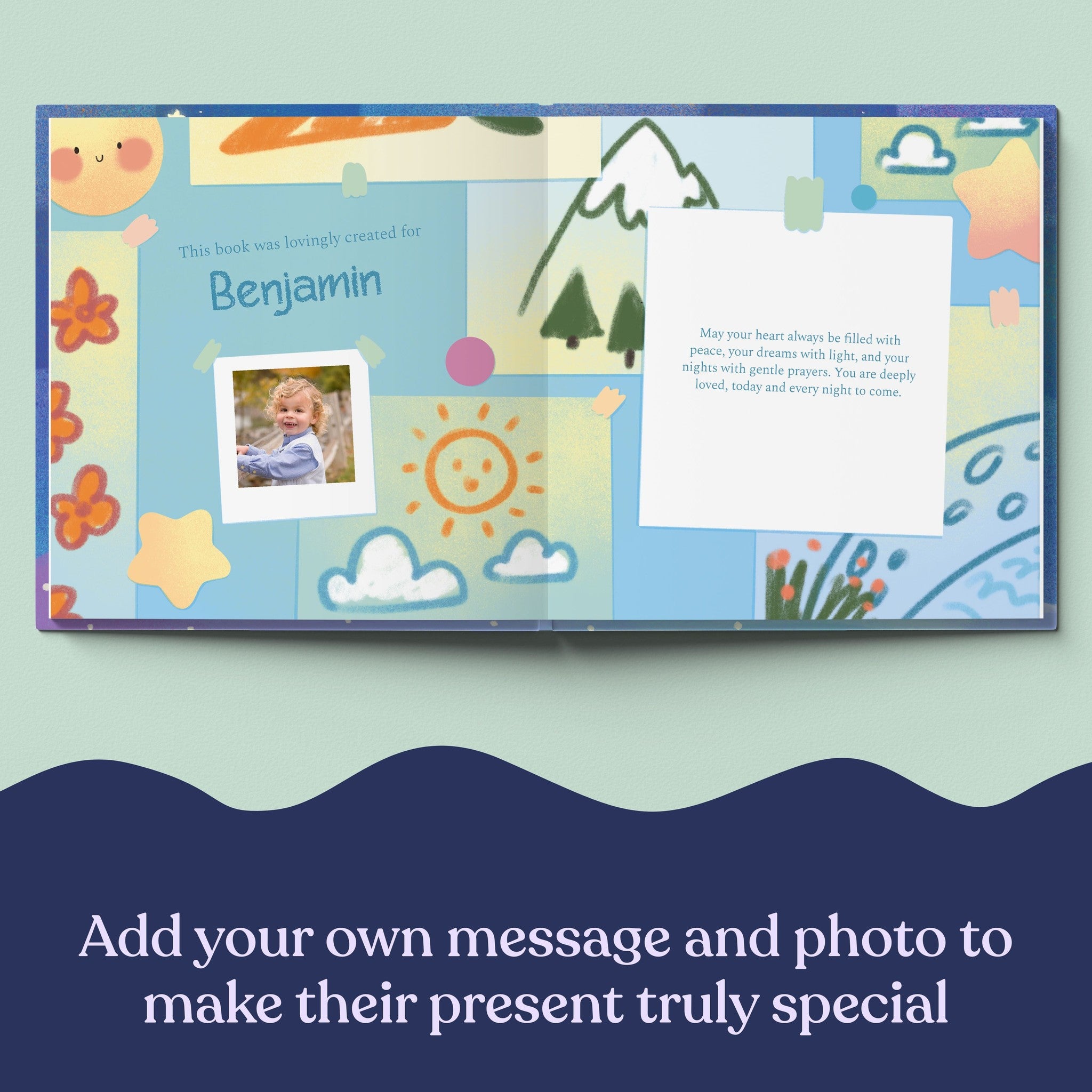 Inside page from Bedtime Prayers for You, a personalized faith storybook