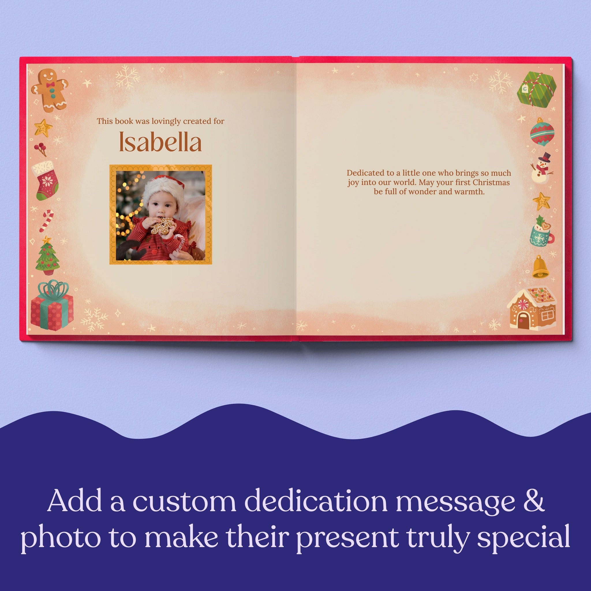 Inside page from Baby's First Christmas, a personalized holiday storybook
