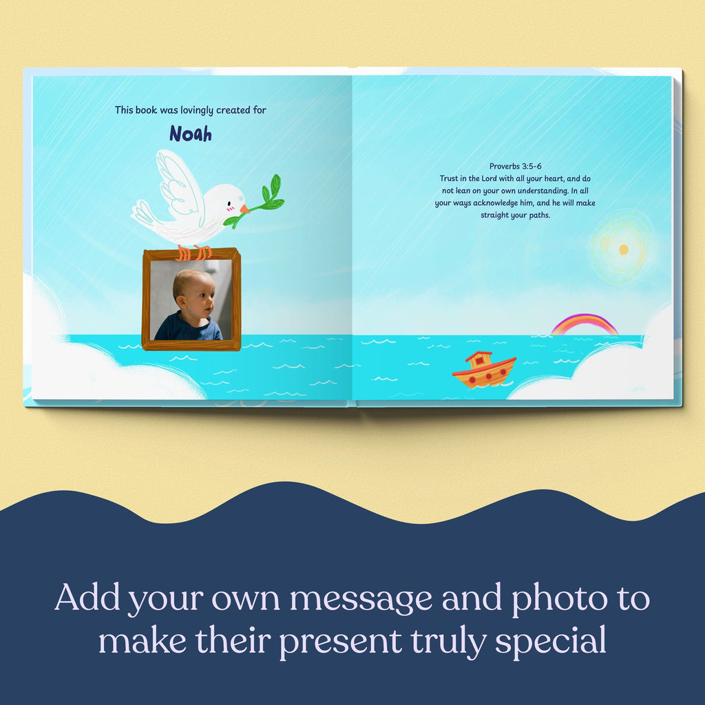 Inside page from First Bible Stories Blue, a personalized faith storybook