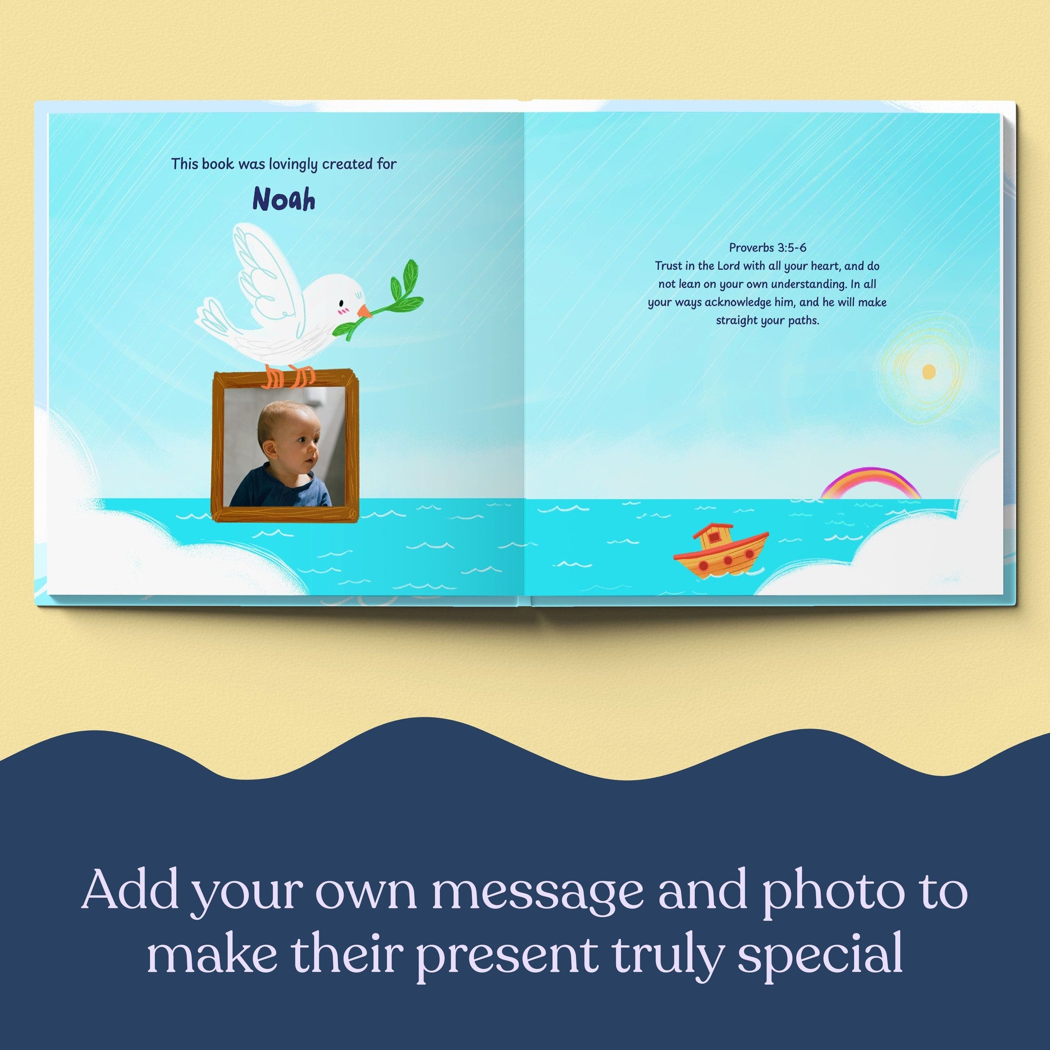 Inside page from First Bible Stories Blue, a personalized faith storybook
