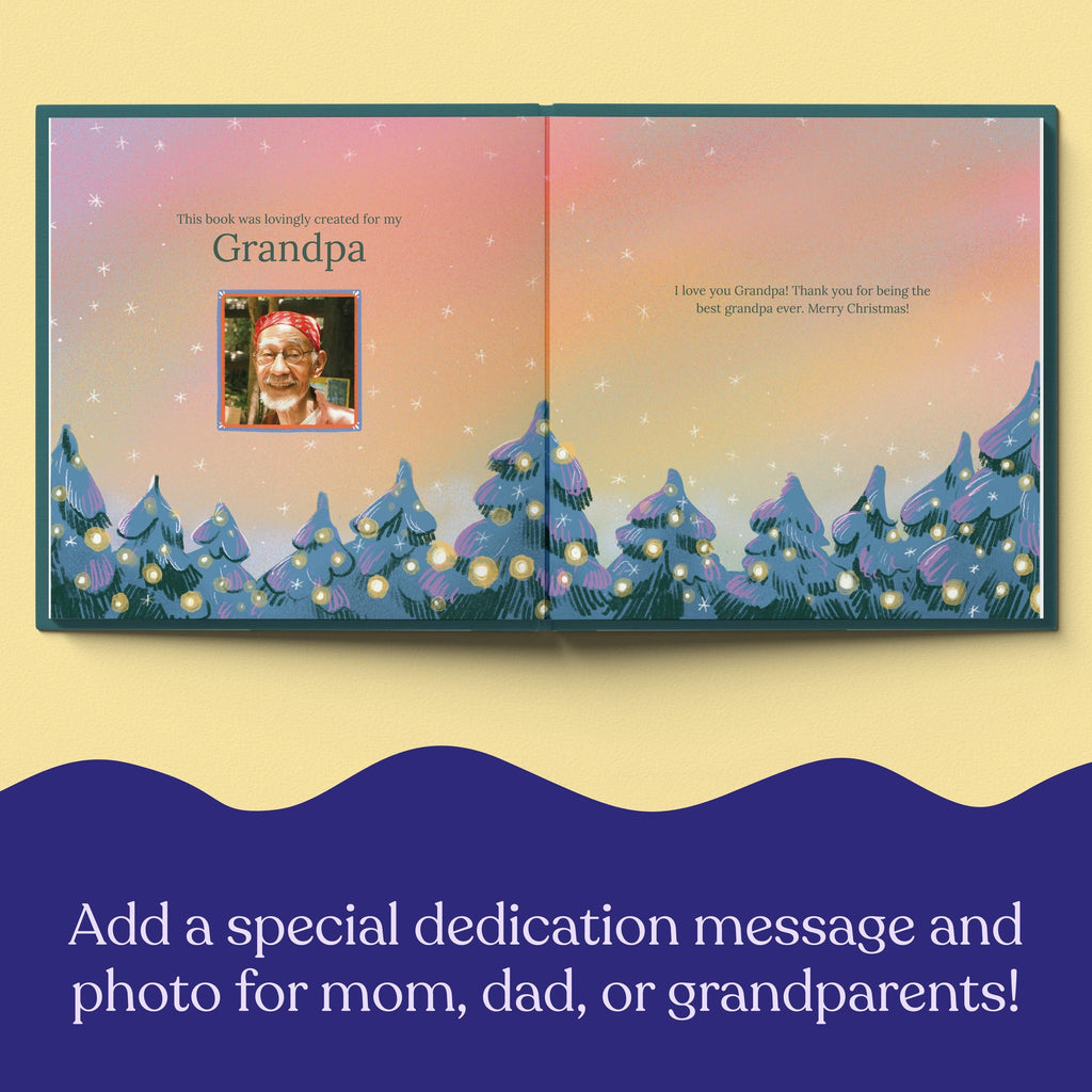 Inside page from On Our First Christmas Grandpa, a personalized holiday storybook