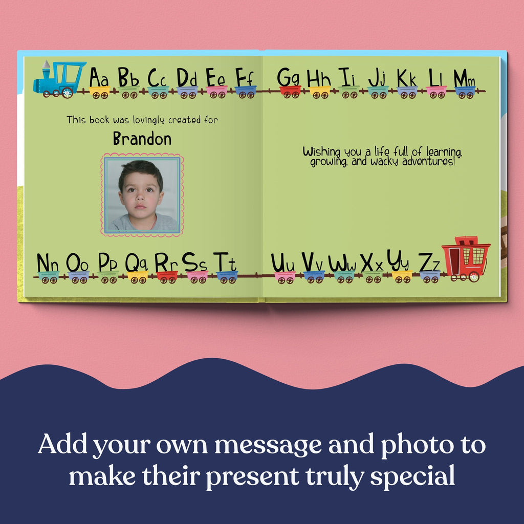 Inside page from ABC Train, a personalized bedtime storybook