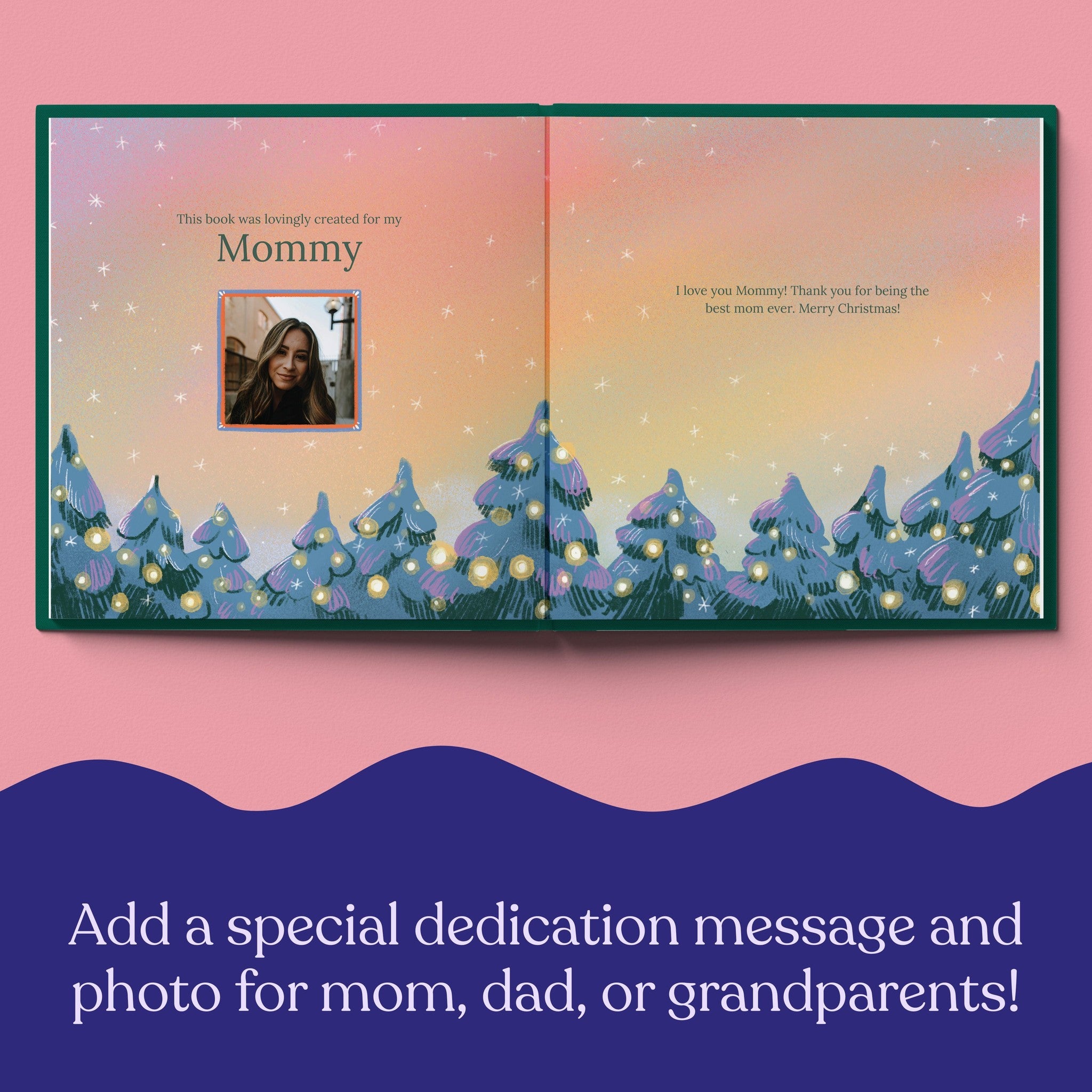 Inside page from On Our First Christmas Mommy, a personalized holiday storybook