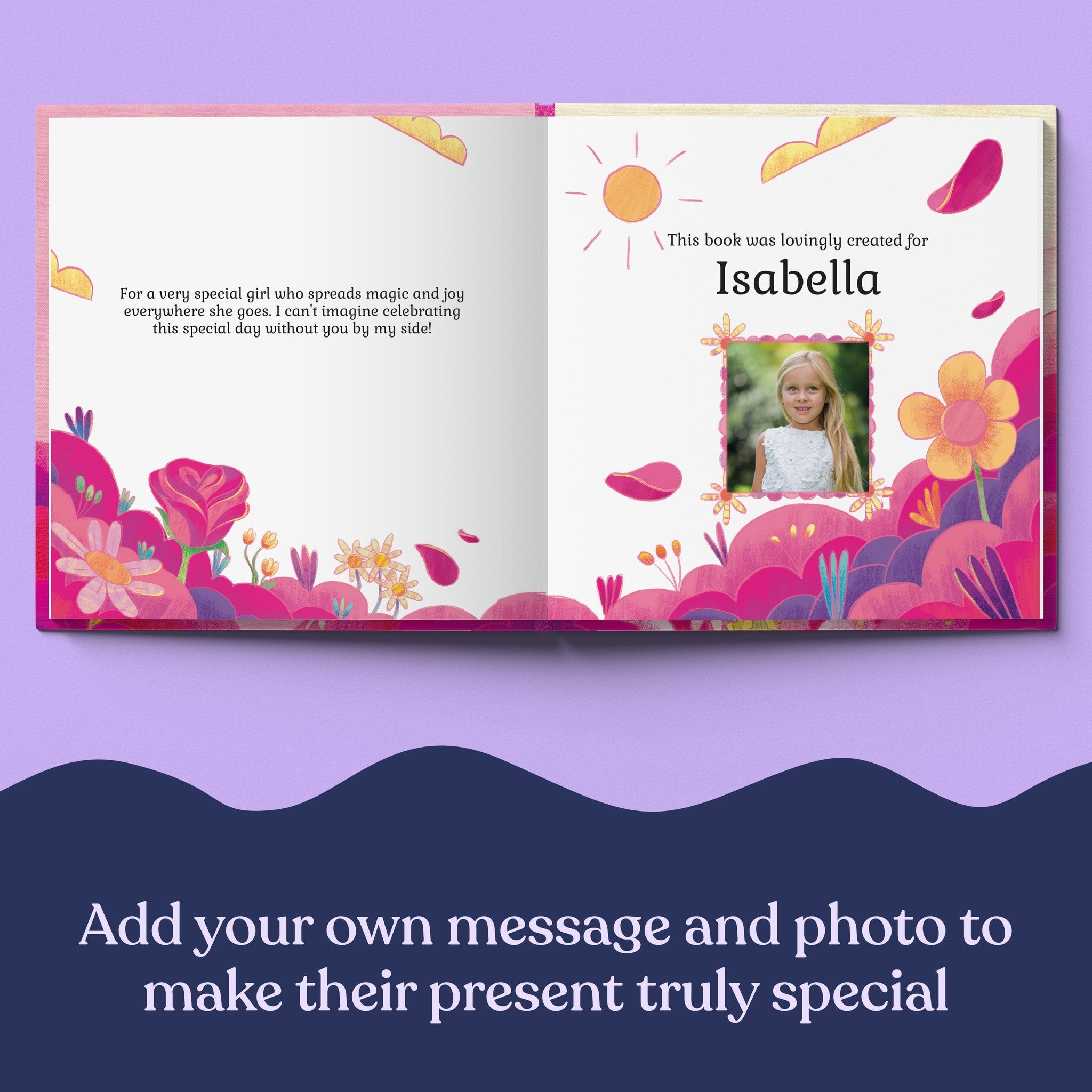 Inside page from Will You Be Our Flower Girl, a personalized milestone keepsake book