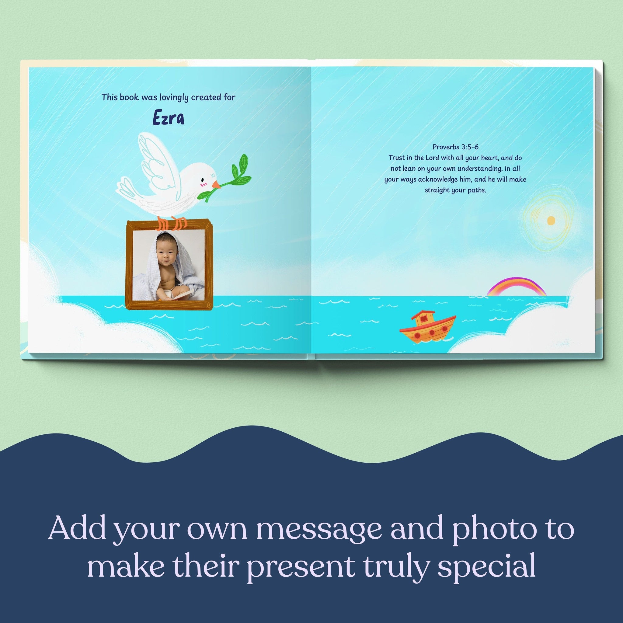 Inside page from First Bible Stories Yellow, a personalized faith storybook