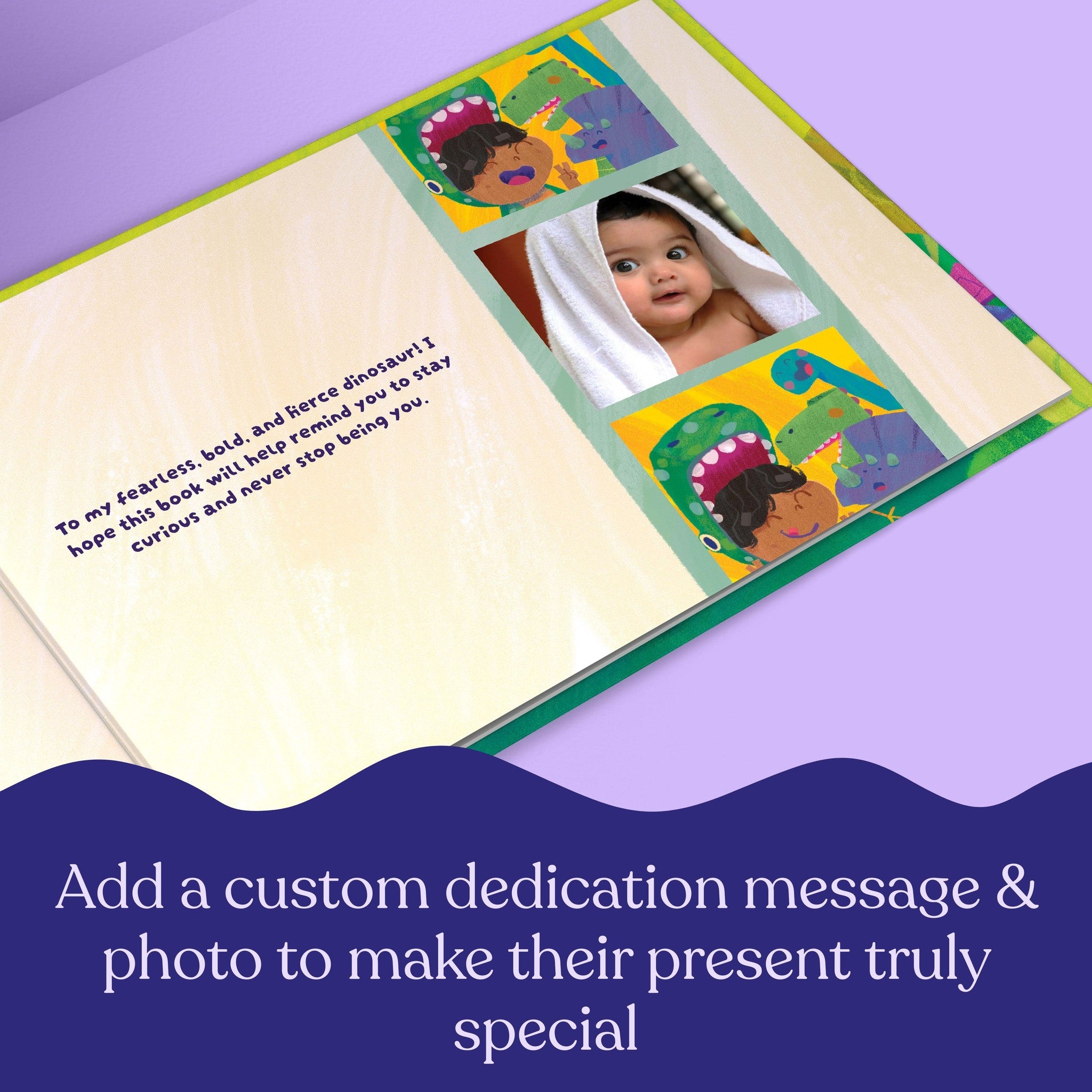 Inside page from How to Raise a Name-O-Saurus, a personalized keepsake storybook