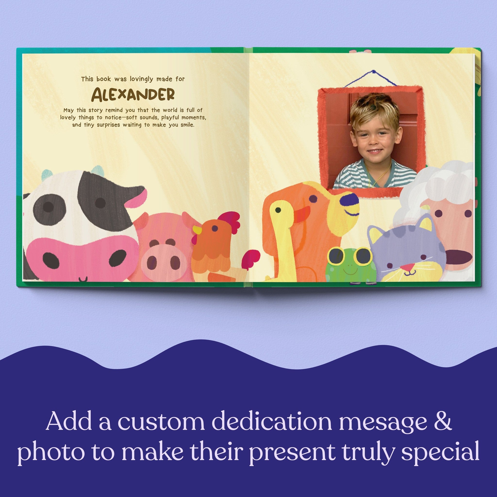 Inside page from I Don't Go Moo!, a personalized illustrated adventure book
