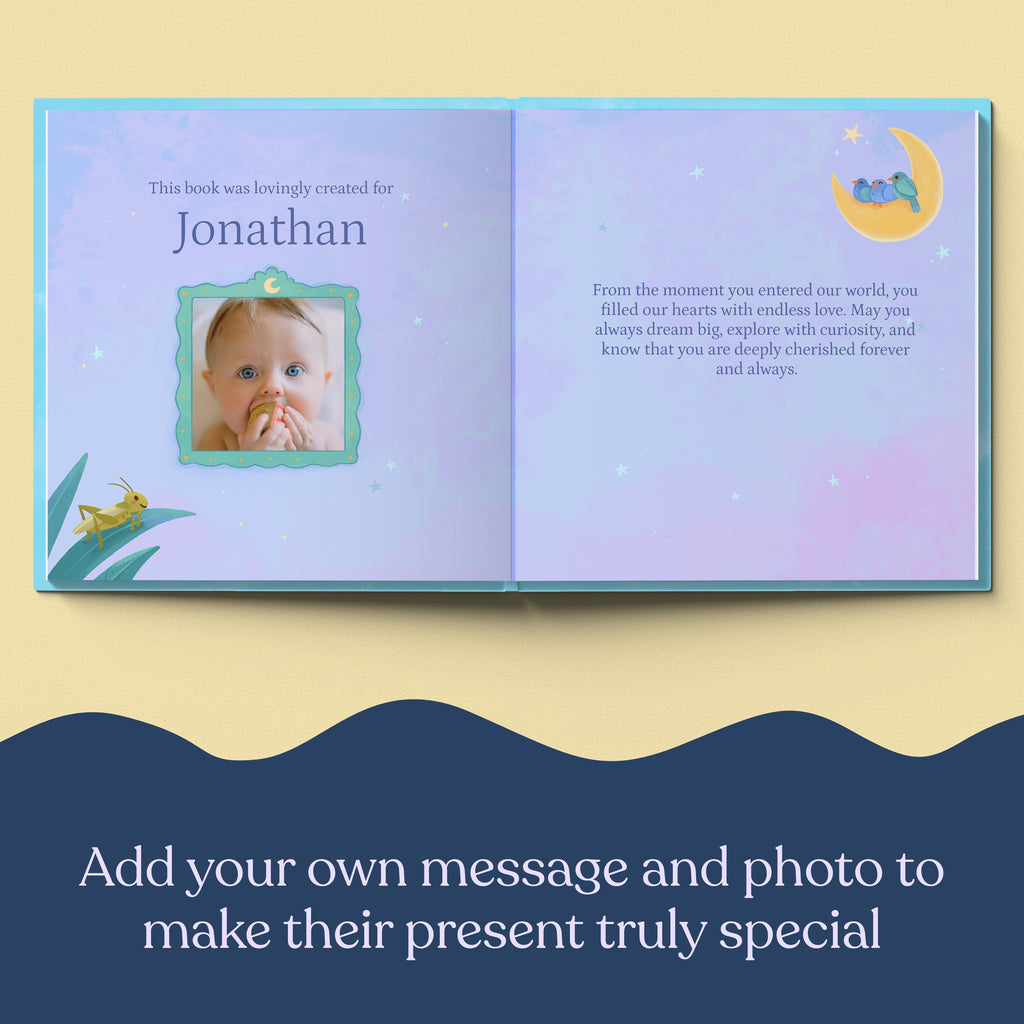 Inside page from New Baby Boy, a personalized milestone keepsake book