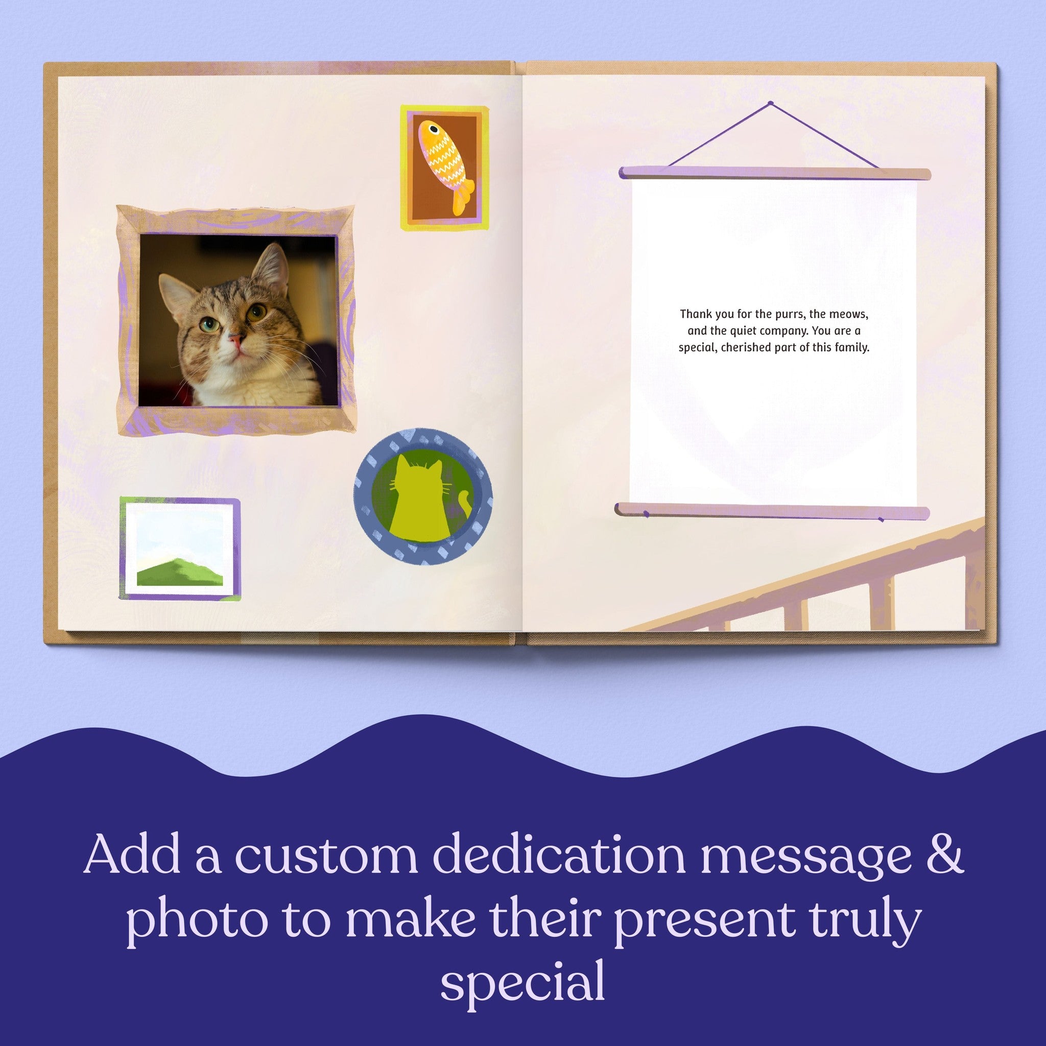 Inside page from The Life of Your Cat, a personalized illustrated adventure book