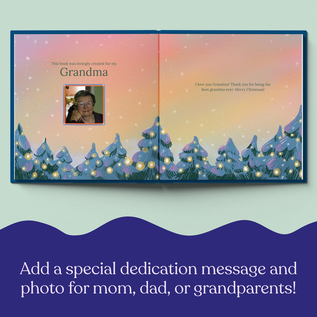 Inside page from On Our First Christmas Grandma, a personalized holiday storybook