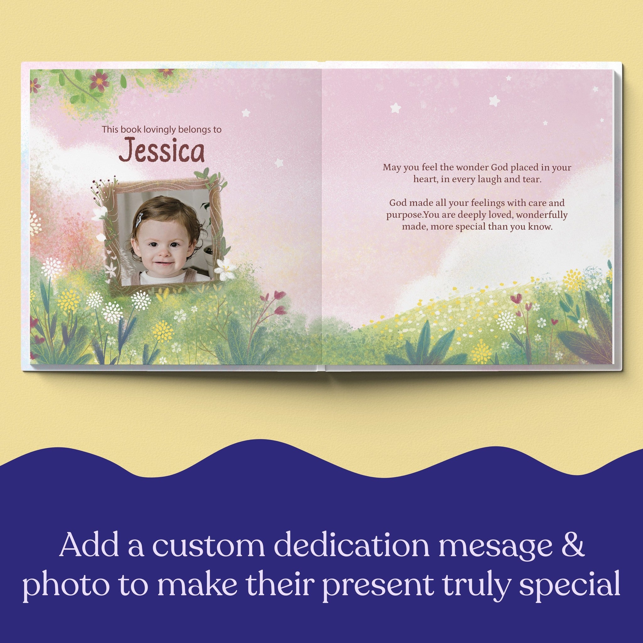 Inside page from God Made All Your Feelings, a personalized faith storybook