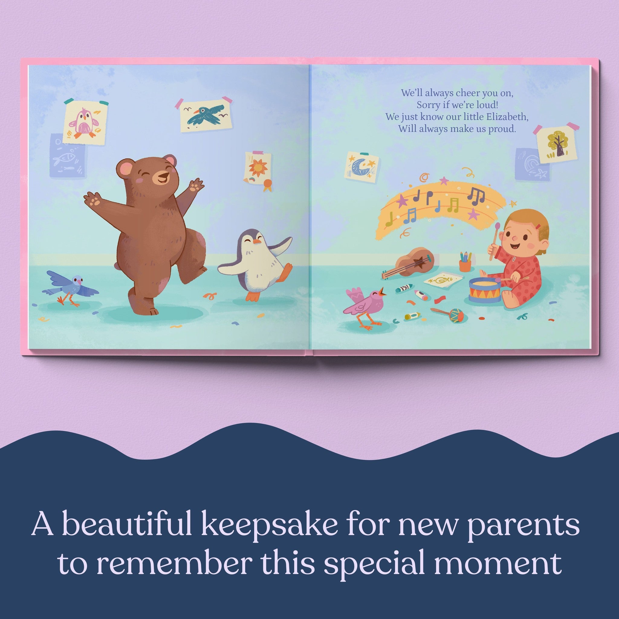 Inside page from New Baby Girl, a personalized milestone keepsake book