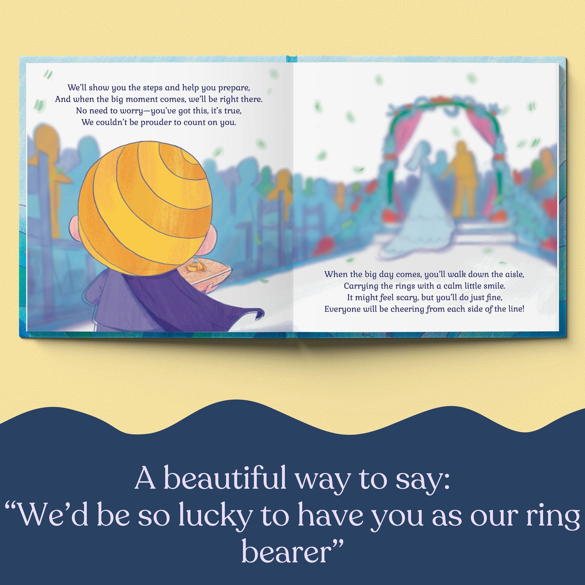 Inside page from Will You Be Our Ring Bearer, a personalized milestone keepsake book