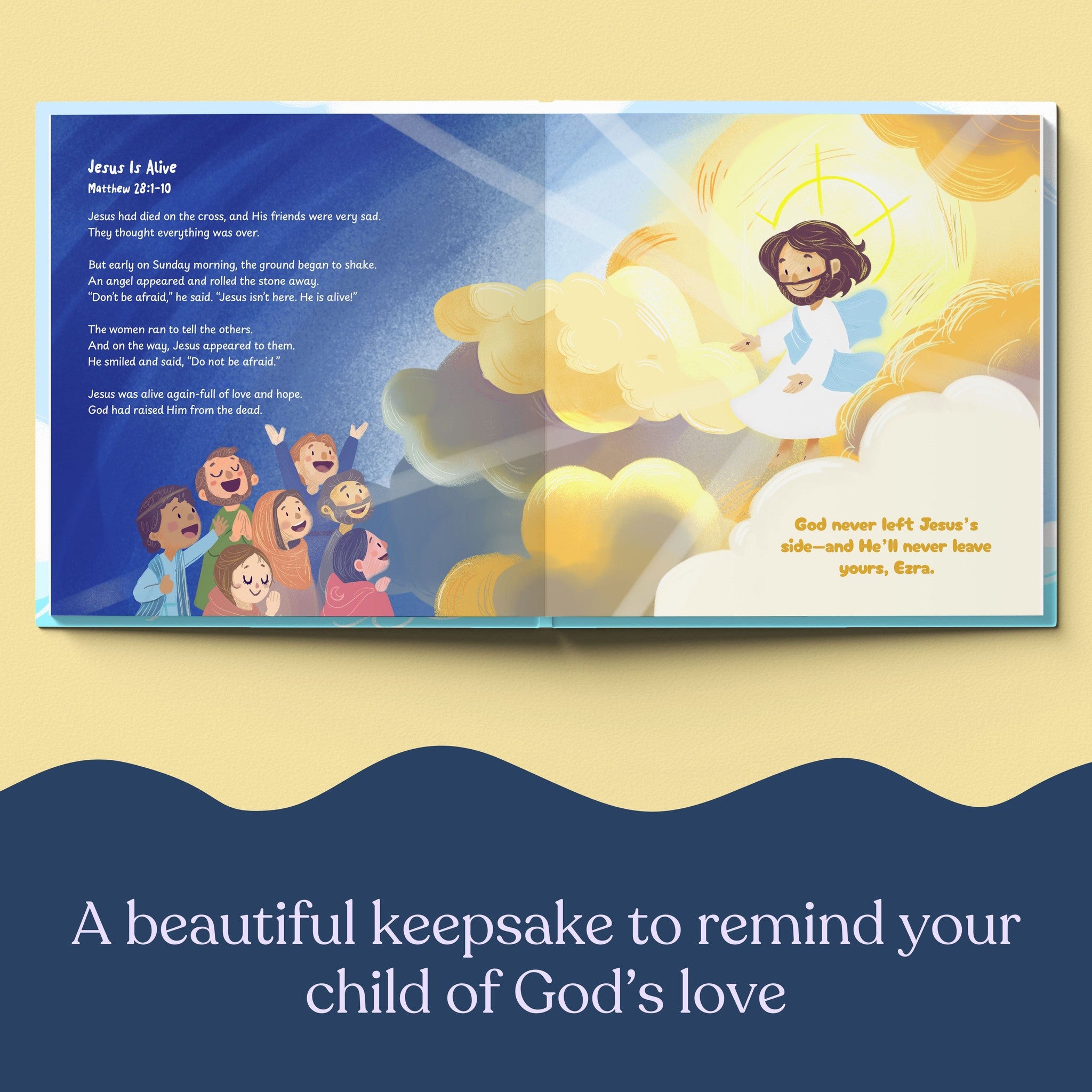 Inside page from First Bible Stories Blue, a personalized faith storybook