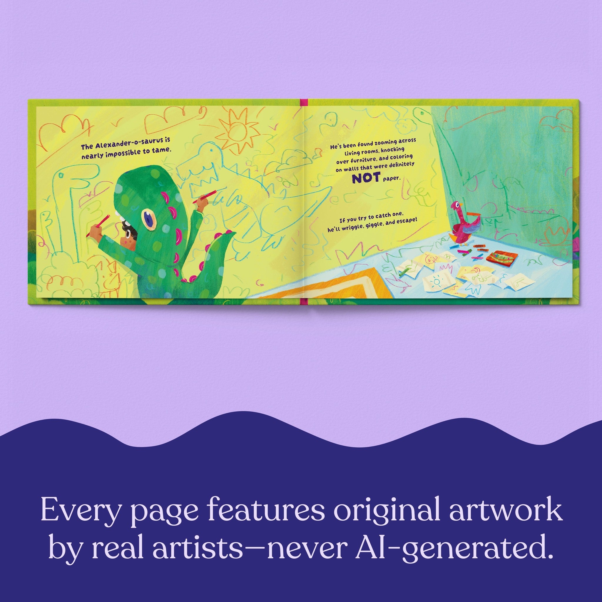 Inside page from How to Raise a Name-O-Saurus, a personalized keepsake storybook