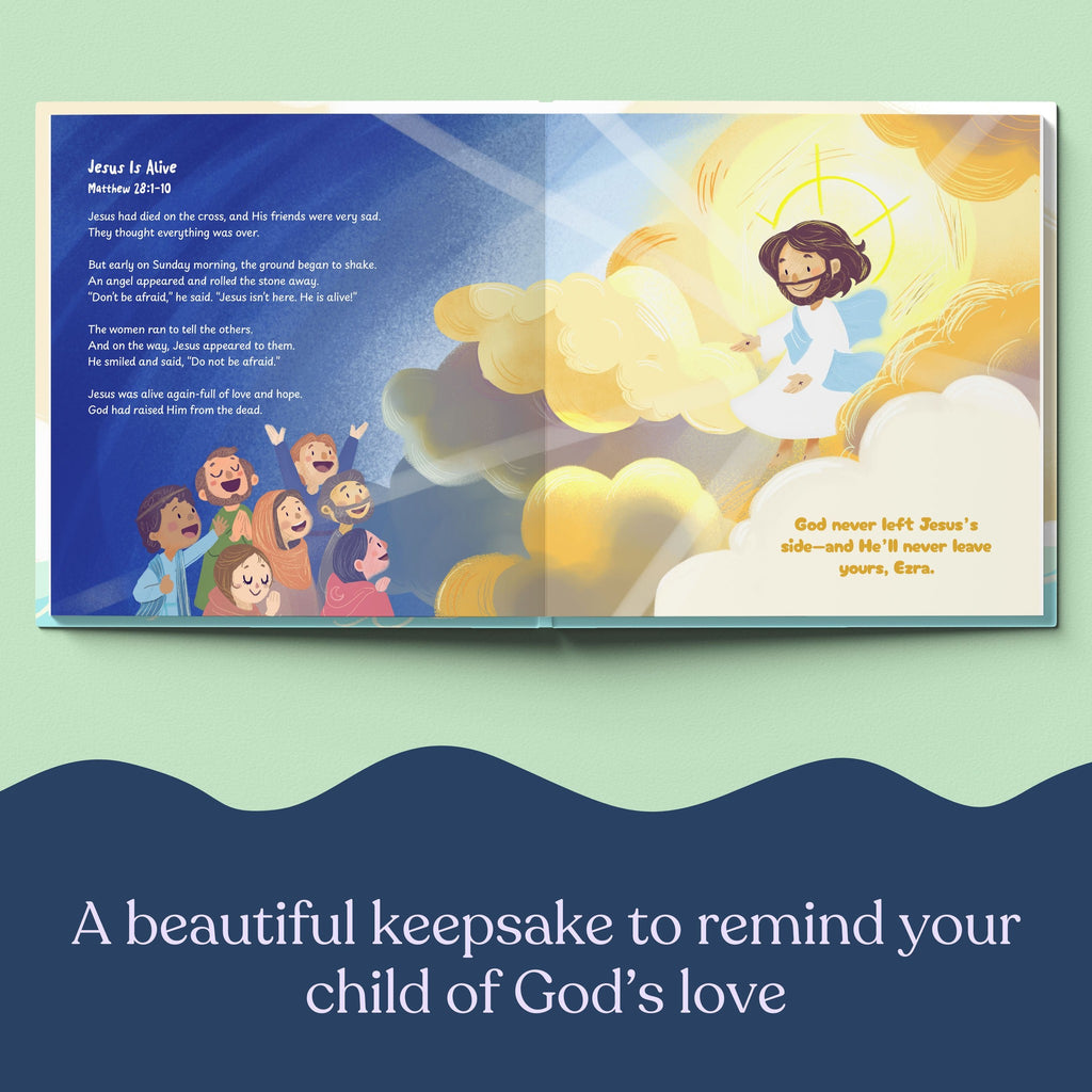 Inside page from First Bible Stories Yellow, a personalized faith storybook