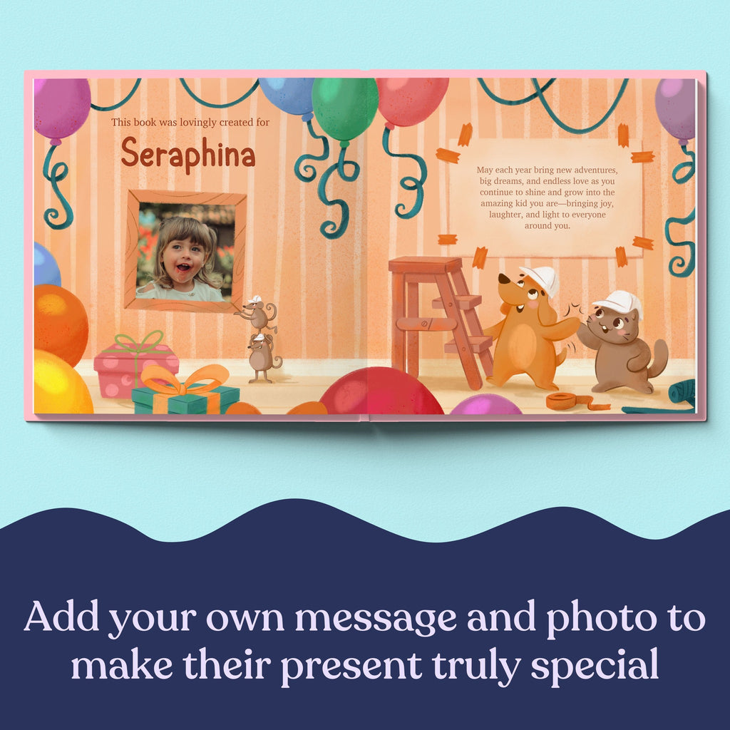 Inside page from Happy First Birthday!, a personalized milestone keepsake book