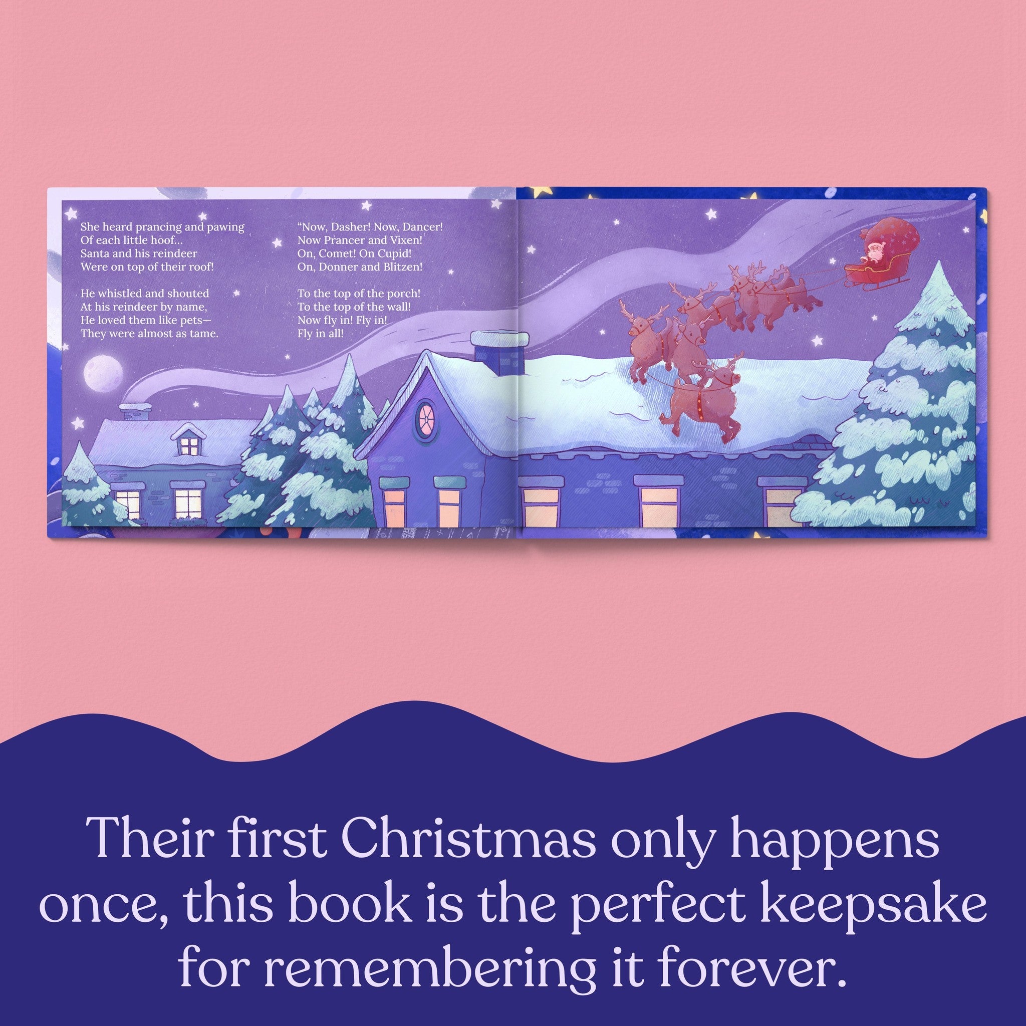 Inside page from Your First Night Before Christmas, a personalized holiday storybook
