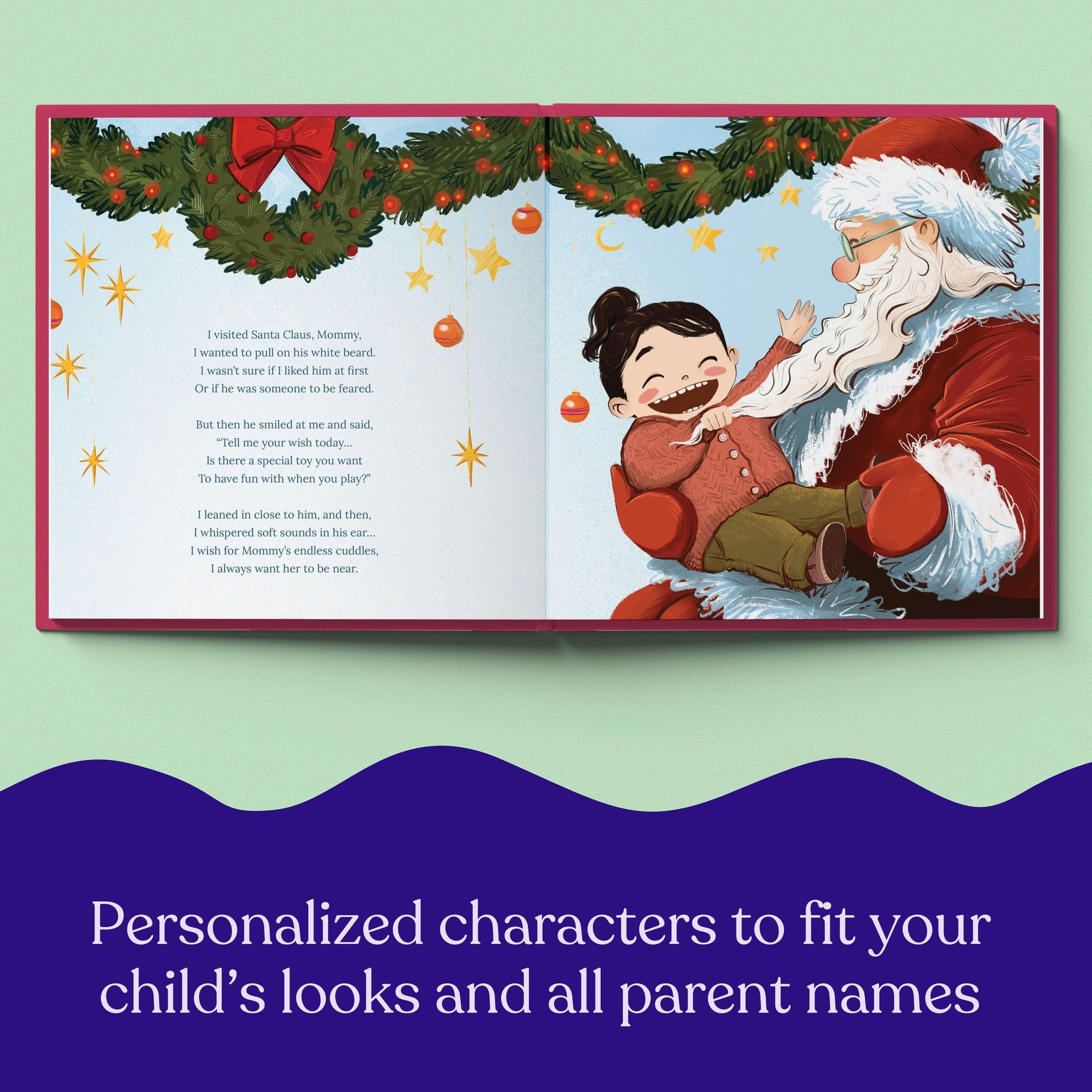 Inside page from First Christmas as Mommy, a personalized holiday storybook
