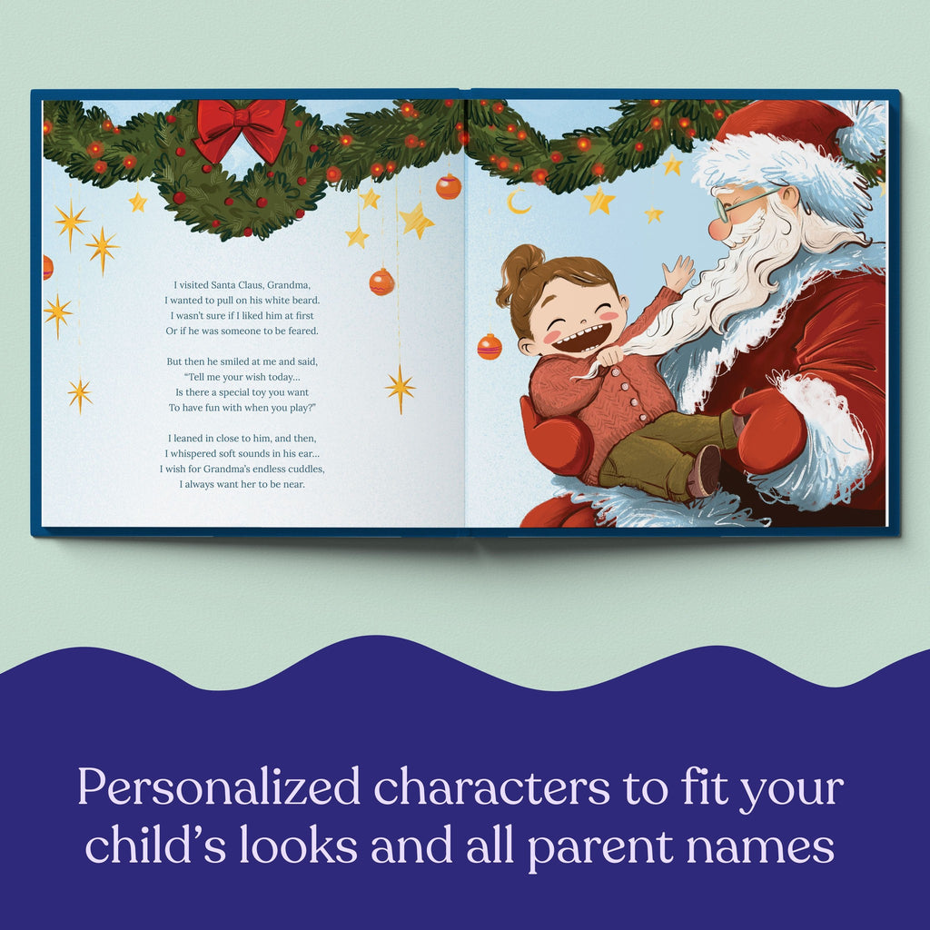 Inside page from On Our First Christmas Grandma, a personalized holiday storybook