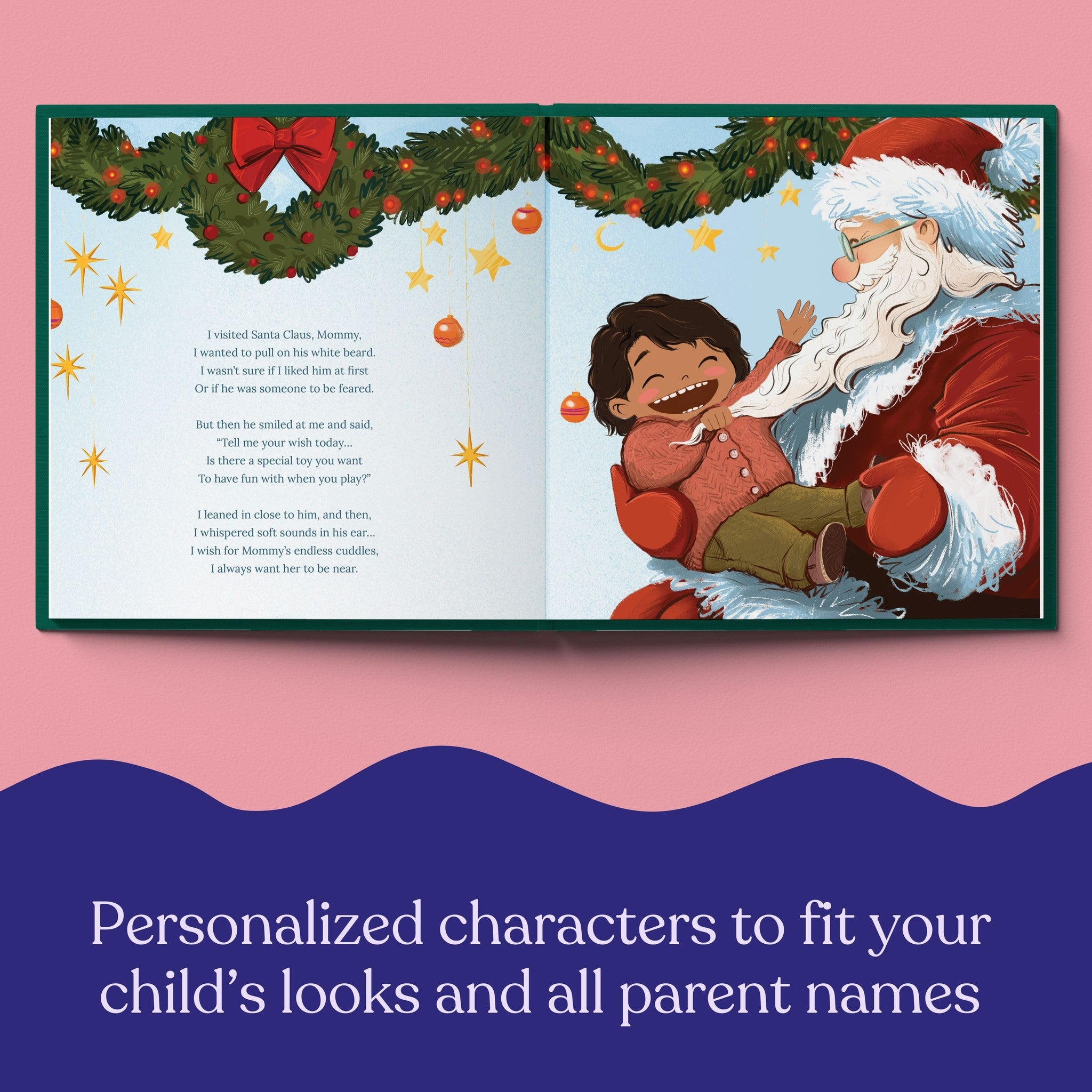 Inside page from On Our First Christmas Mommy, a personalized holiday storybook