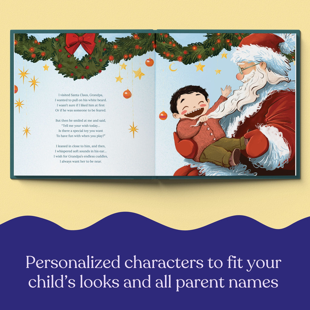 Inside page from On Our First Christmas Grandpa, a personalized holiday storybook