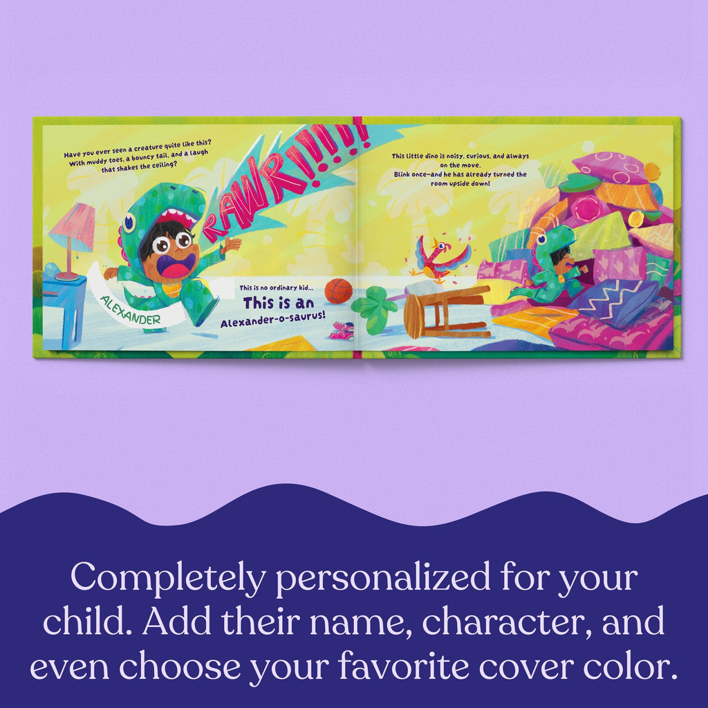 Inside page from How to Raise a Name-O-Saurus, a personalized keepsake storybook