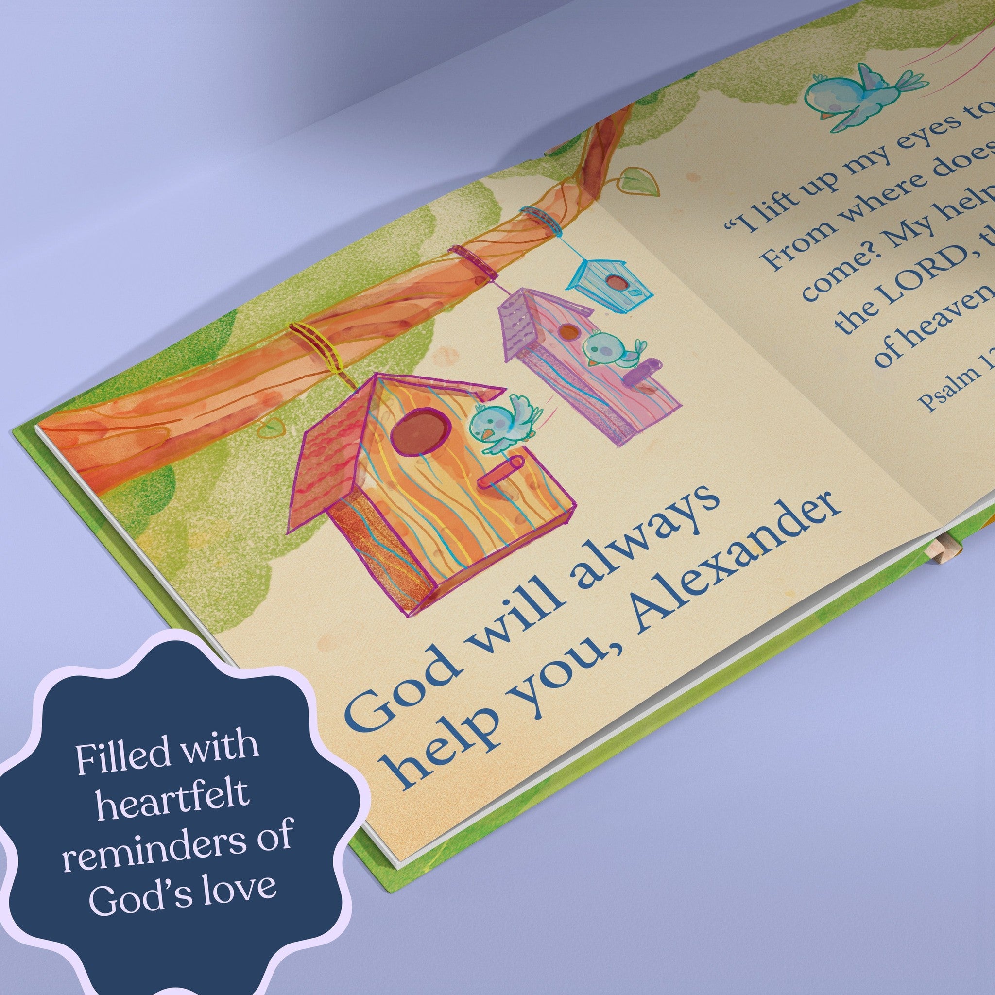 Inside page from God's Promises for You, a personalized faith storybook