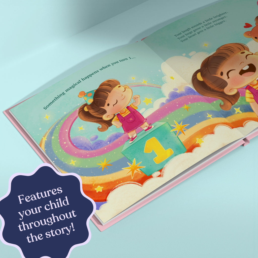 Inside page from Happy First Birthday!, a personalized milestone keepsake book